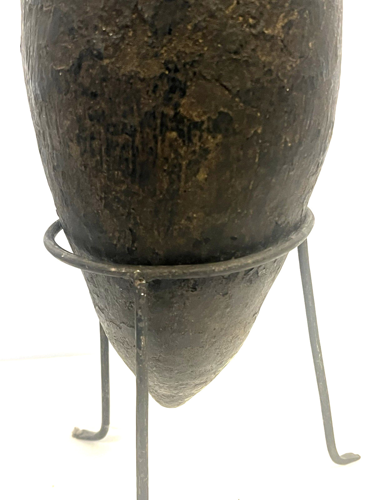 Antique Native American Indian Hand Made Clay Pottery Jug; with Stand