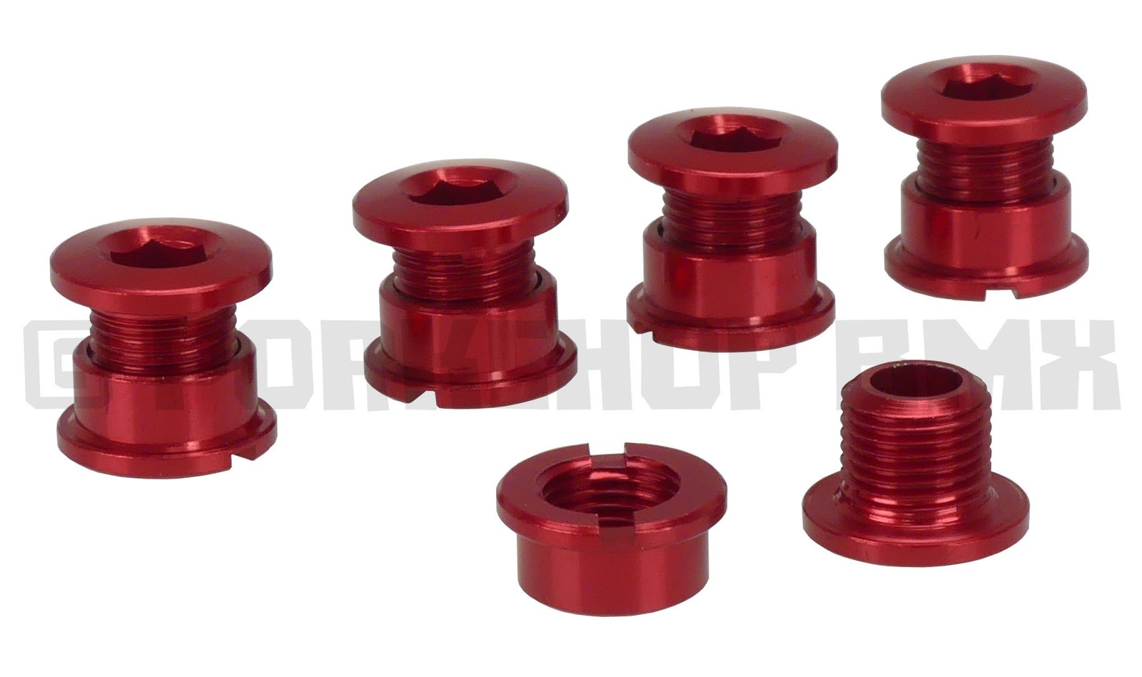 Aluminum alloy BMX bicycle chainring bolts - set of 5 - RED