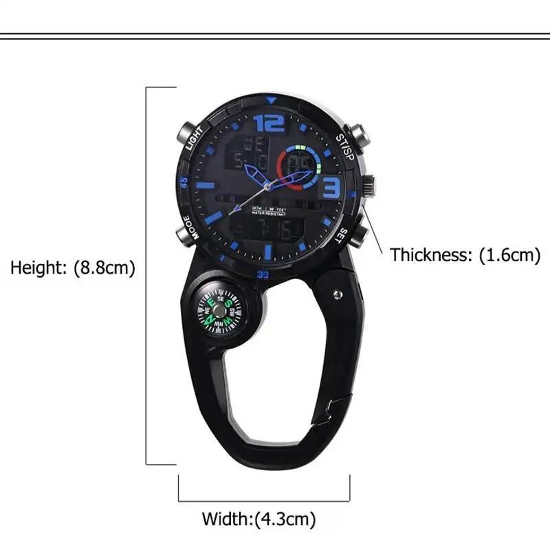 MULTIFUNCTION LED BACKPACKER ANALOG/DIGITAL QUARTZ WATCH/CARABINER COMPASS !!!