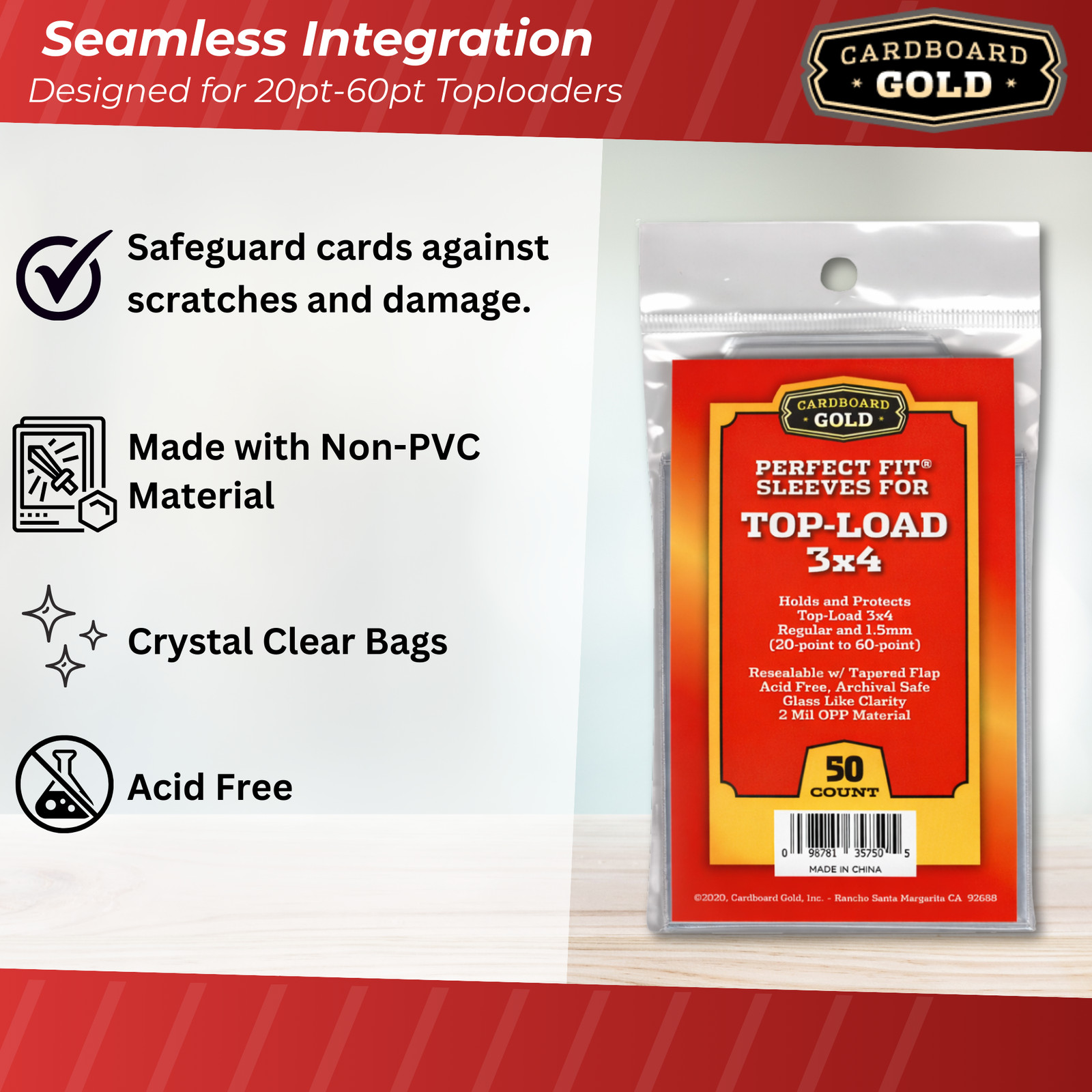 10 Packs 500ct Perfect Fit Sleeves for 20-60 PT Regular 3 X 4 Top-Loaders CBG