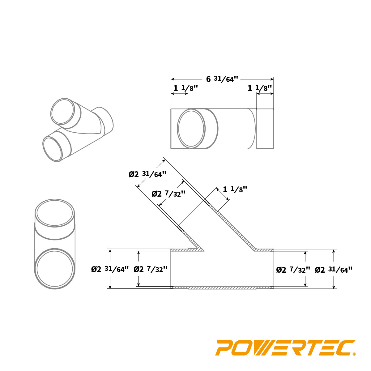 POWERTEC 2-1/2 inch Y-Fitting, Clear Color (70228)