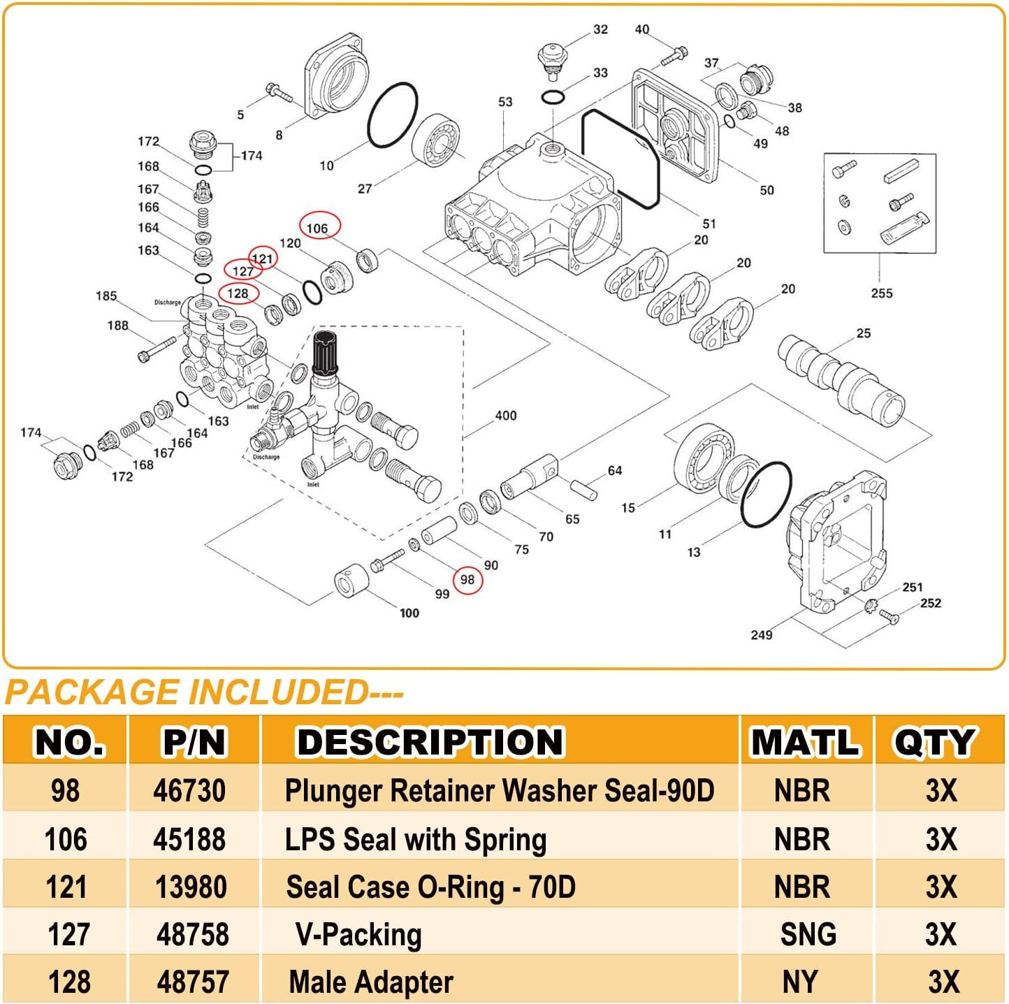 34262 Seal Kit for Cat Pump 66DX 6DX Pressure Washer Pump 66DX40G1I, 6DX35G1I