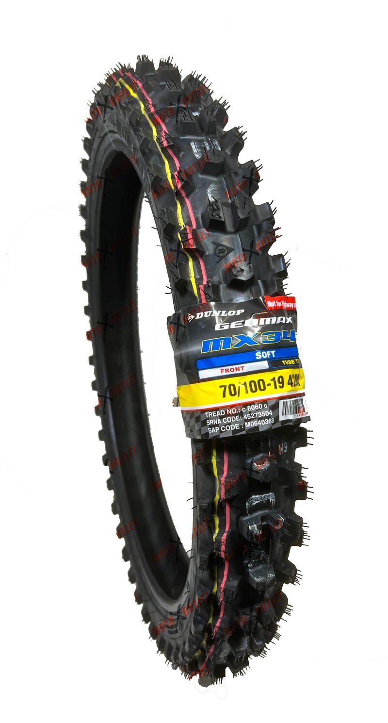 Dunlop 70/100-19 90/100-16 Tire Set MX34 Front Rear KX100 TTR125L Big Wheel