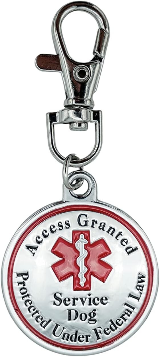 Service Dog Tag Double Sided Red Medical Alert Medal for Medium or Large Dogs