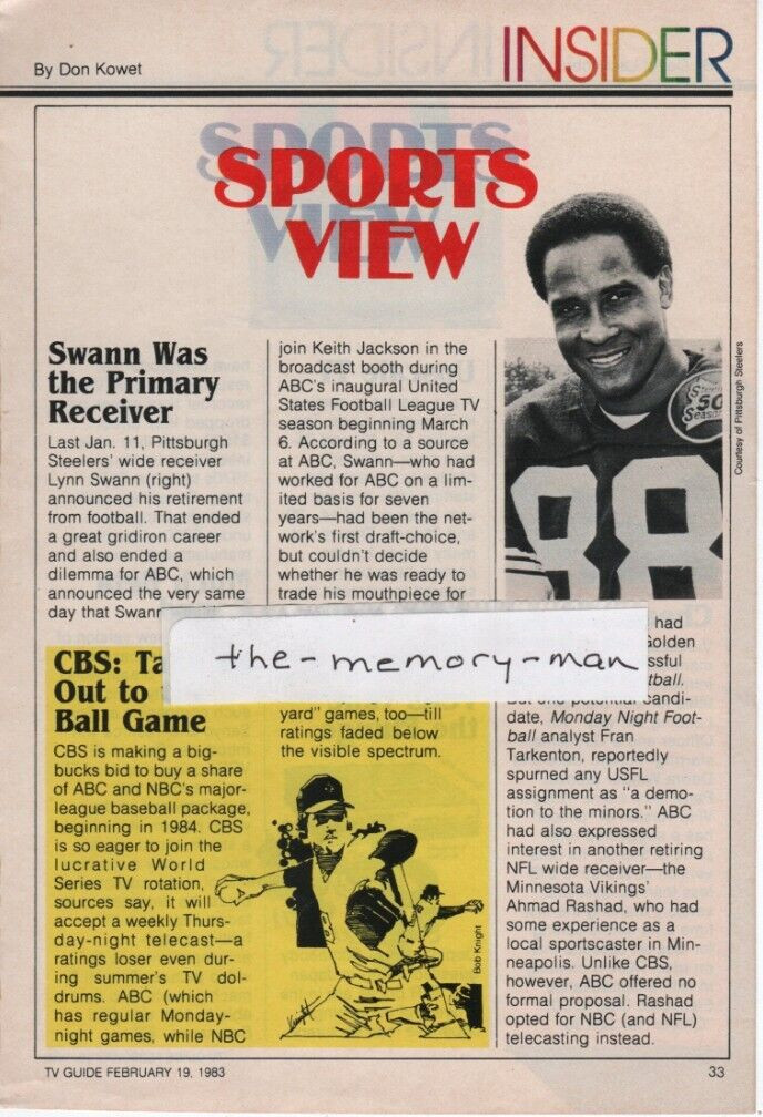 Lynn Swann Pittsburgh Steelers 1983 Picture Article Clipping Page