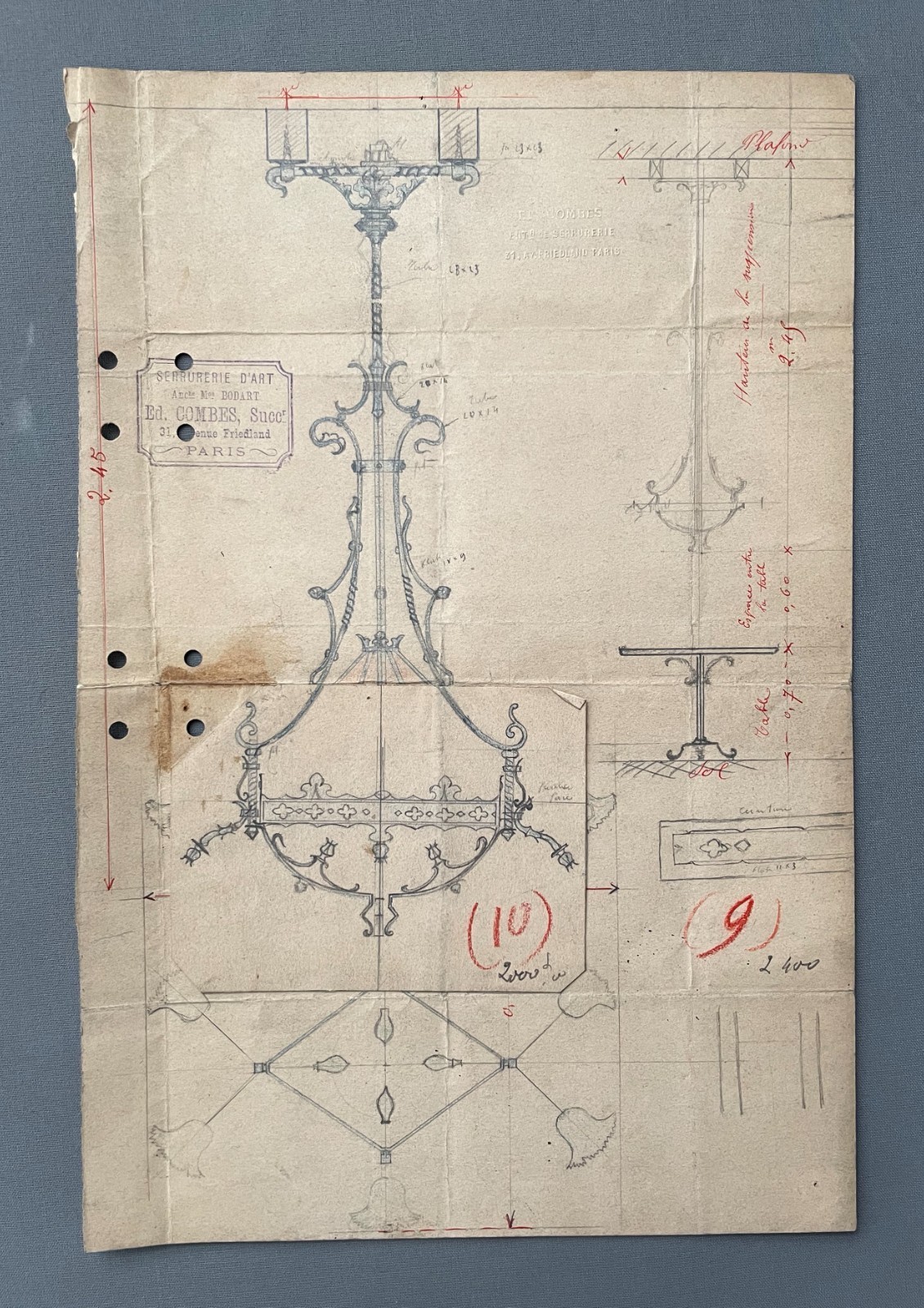 Drawing, design for a light fixture, chandelier, early 20th century