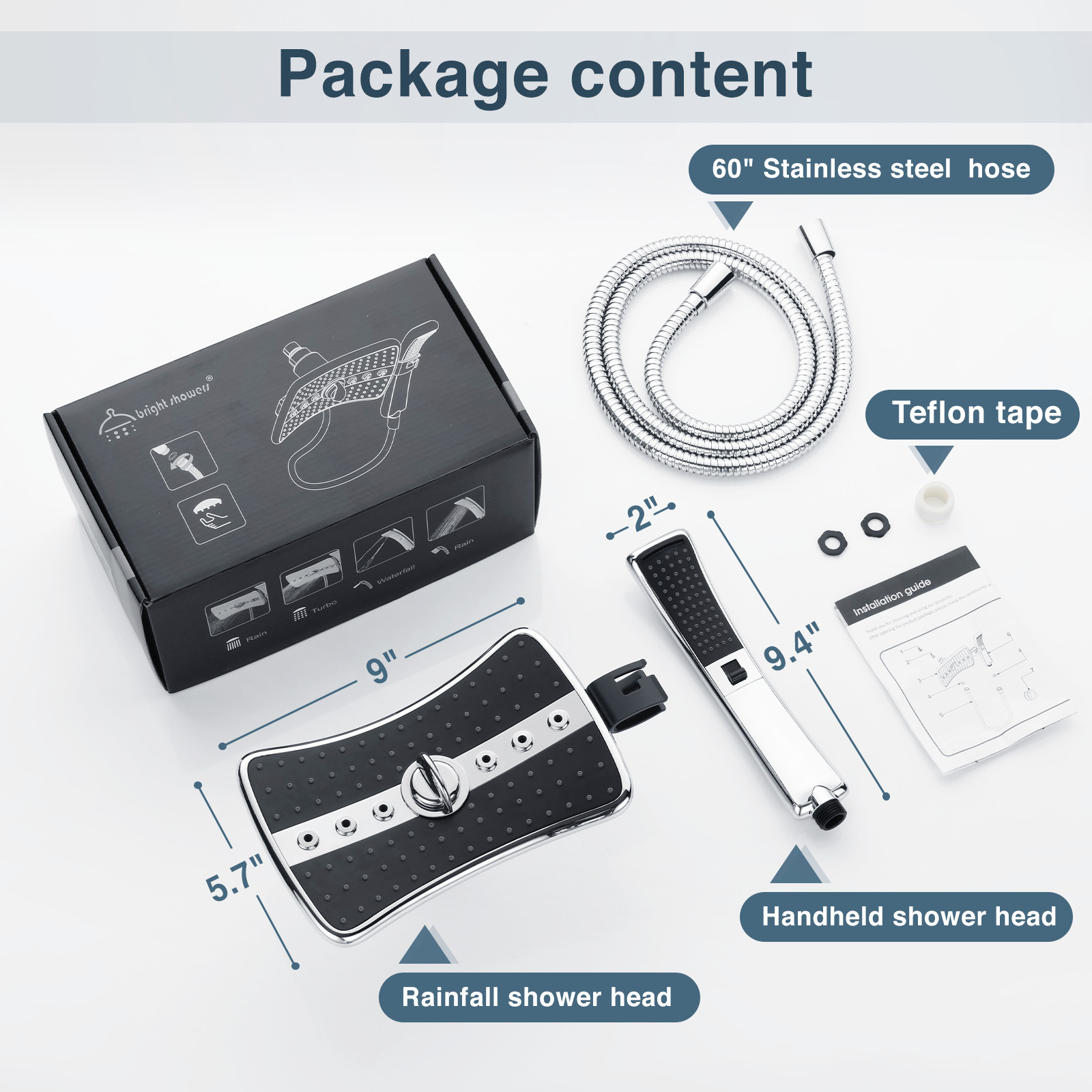 "Bright Showers" Multi Function Rain Chrome Shower Head PSS3919-01