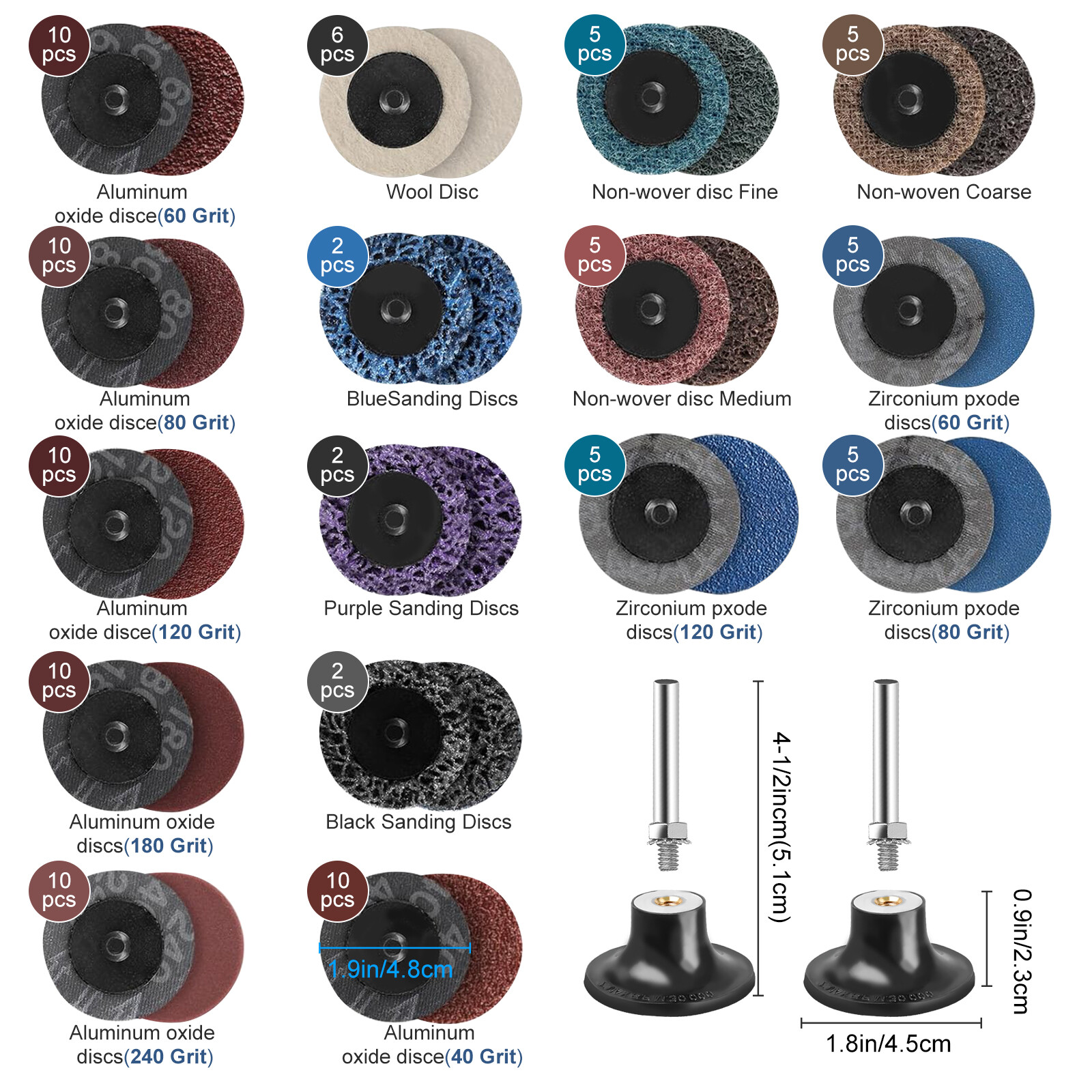 104x 2" Roll Lock Sanding Discs Die Grinder Quick Change Disc Set W/ 1/4 Holder