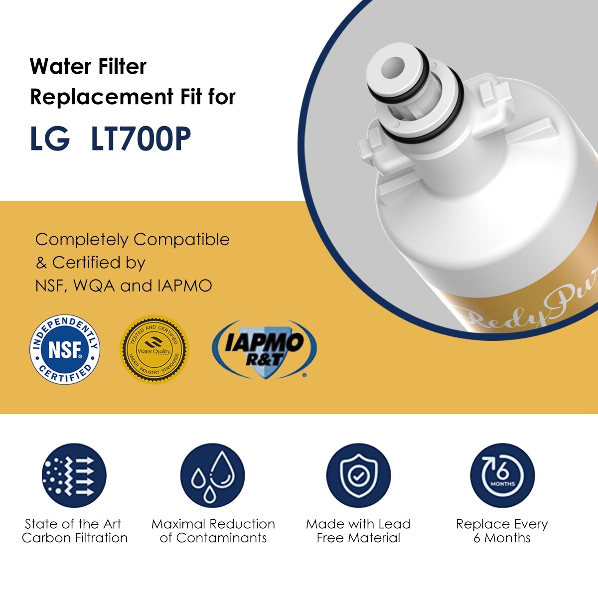6 Pack Water Filter for LG LT700P ADQ36006101 HDX FML-3 9690 WF700 Refrigerator