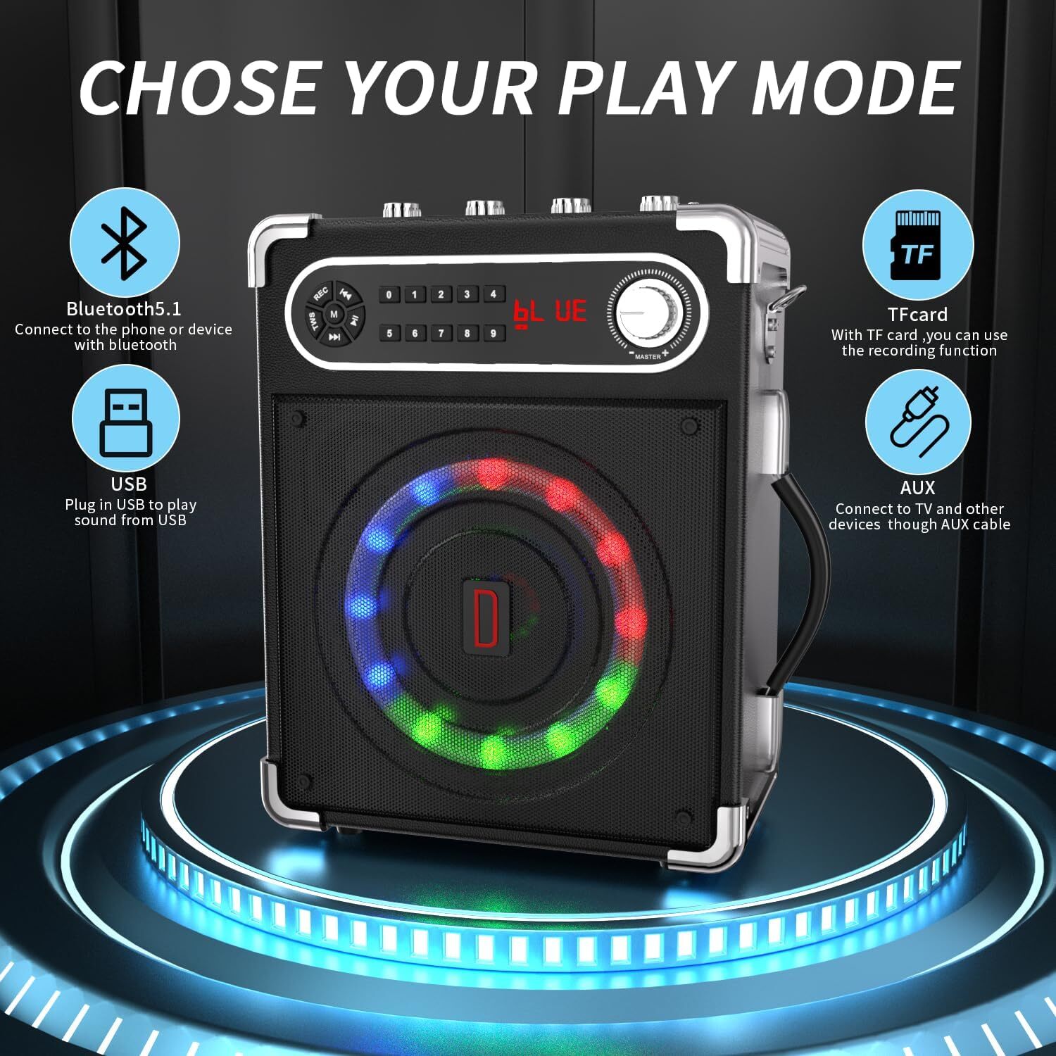 Karaoke Machine with 2 Wireless Microphones,Portable Bluetooth 5.1 Speaker Light