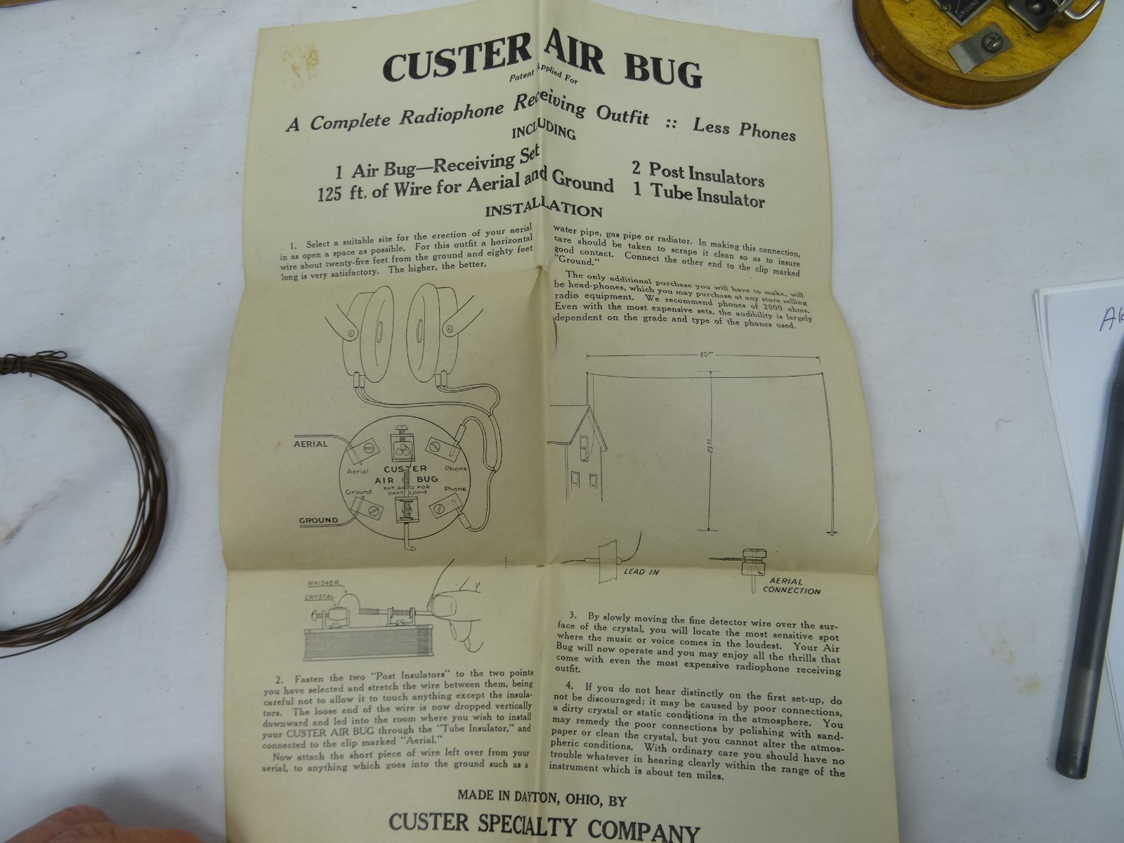 Marconi Era Custer Air Bug Crystal Radio Receiver With Original Box INSTRUCTIONS