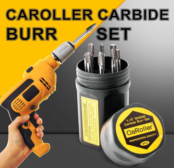 Carbide Burr Set 1/4" Shank 8PC Double Cut Die Grinder Rotary Tool Cutting Bu...