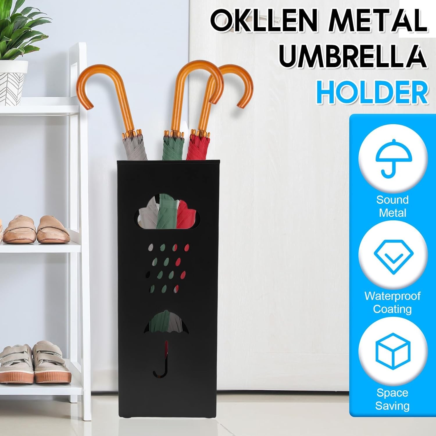Umbrella Stand Metal Umbrella Holder,Hollowed Square Walking Cane Organizer Rack