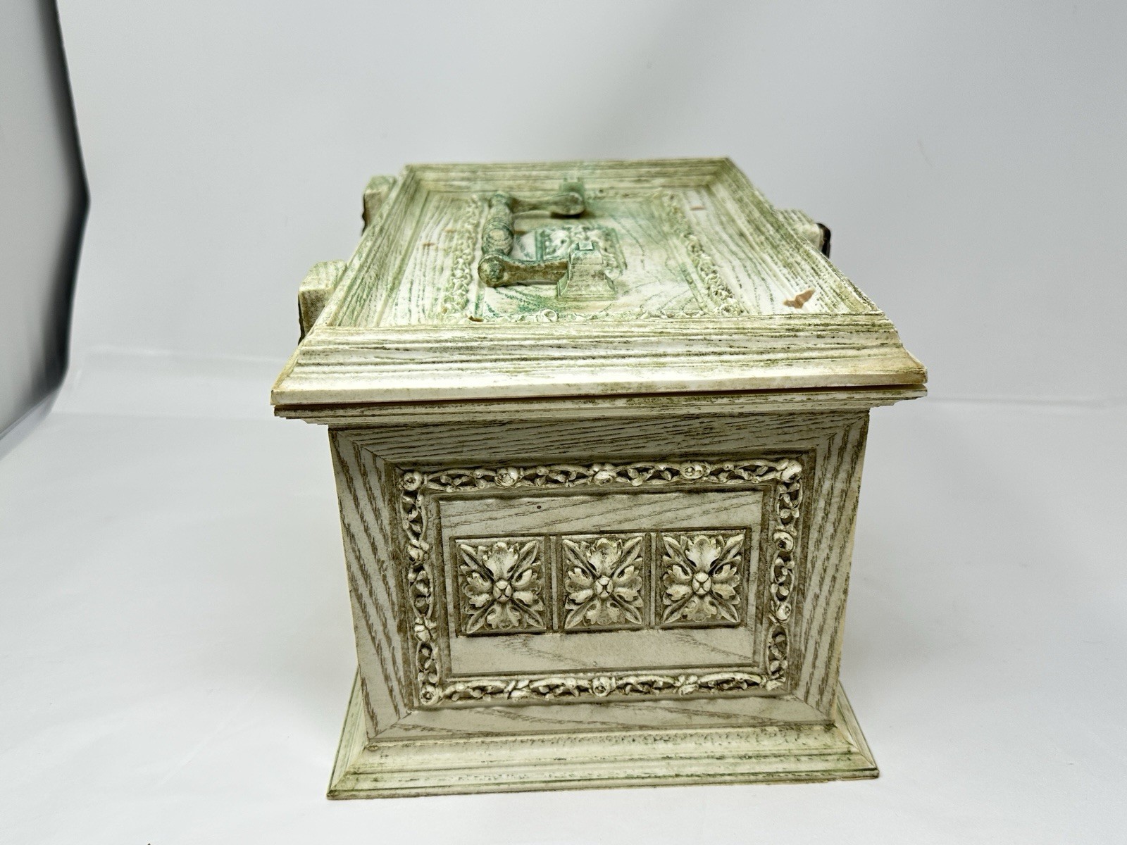 Vintage Max Klein Sewing Box Faux Wood Plastic Storage with Contents Supplies