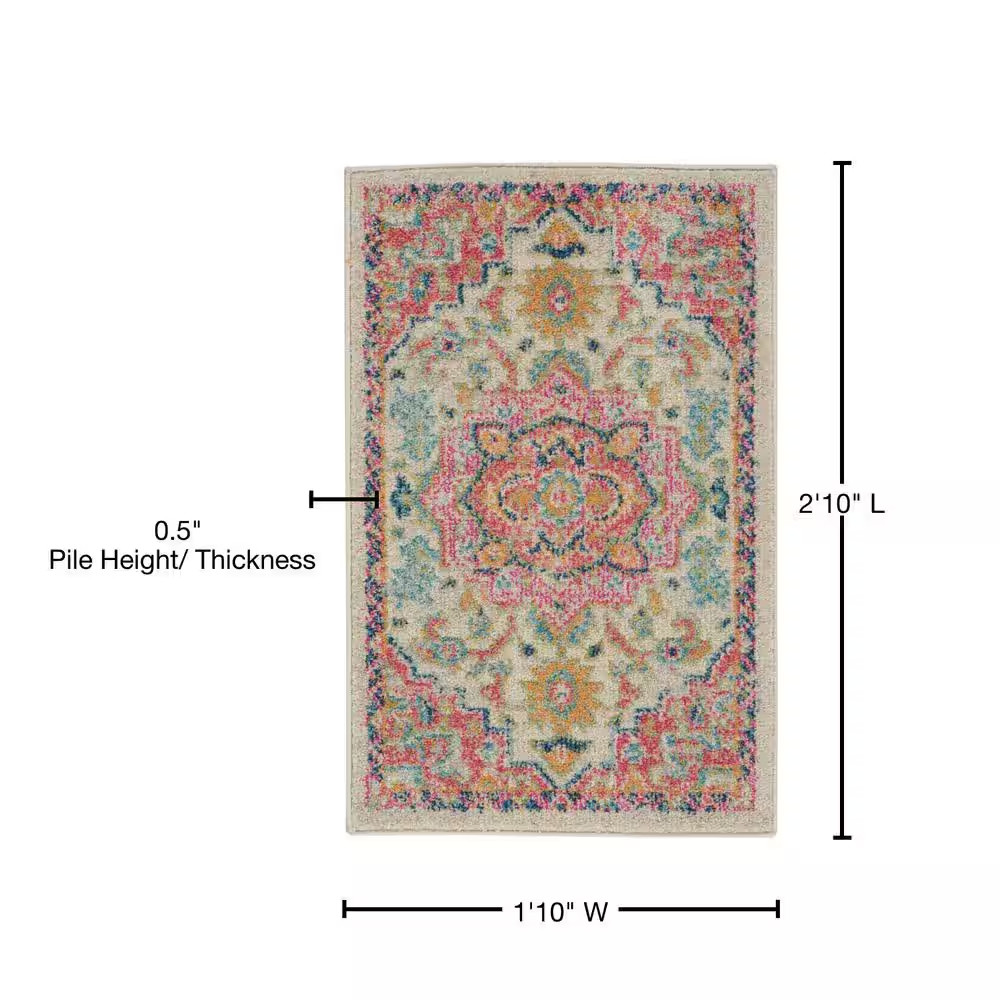 Passion Ivory/Pink Doormat 2 Ft. X 3 Ft. Persian Modern Transitional Kitchen Are