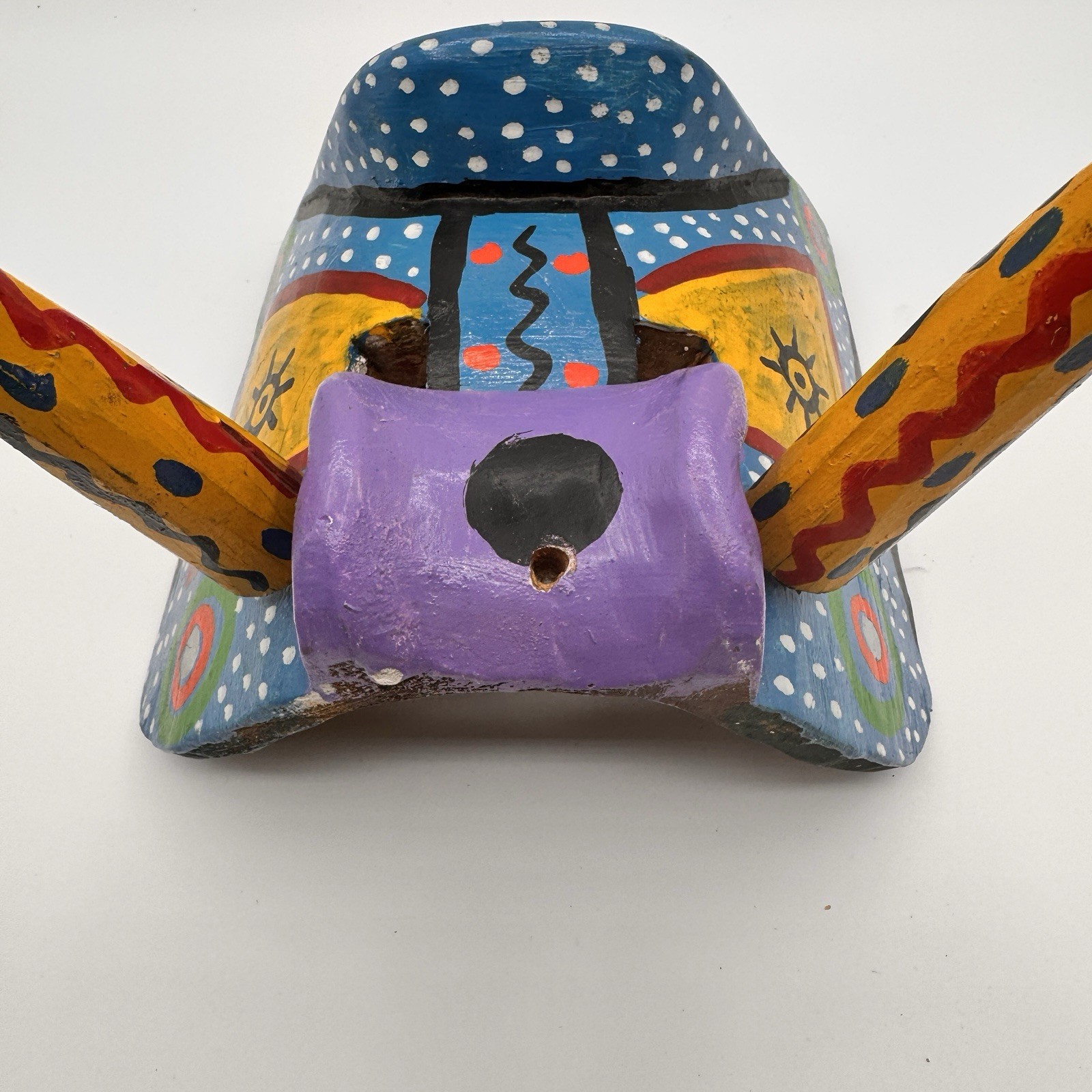 Vintage Guatemalan Festival Bull Mask Hand Carved Wood Folk Art Toro