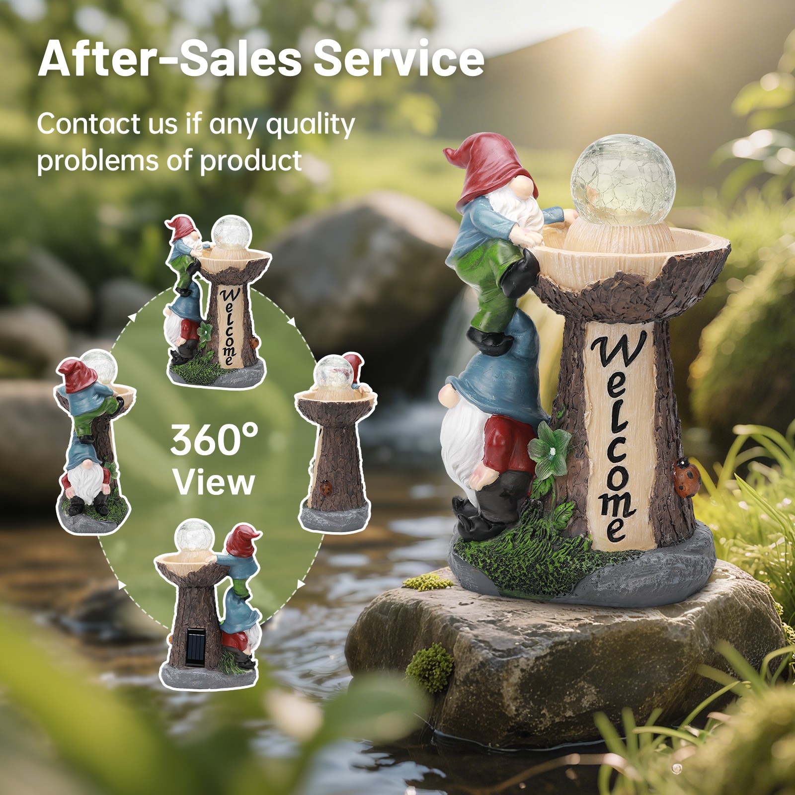 Solar-Powered Weatherproof Gnome Statue with Built-in LED Lights (Resin)
