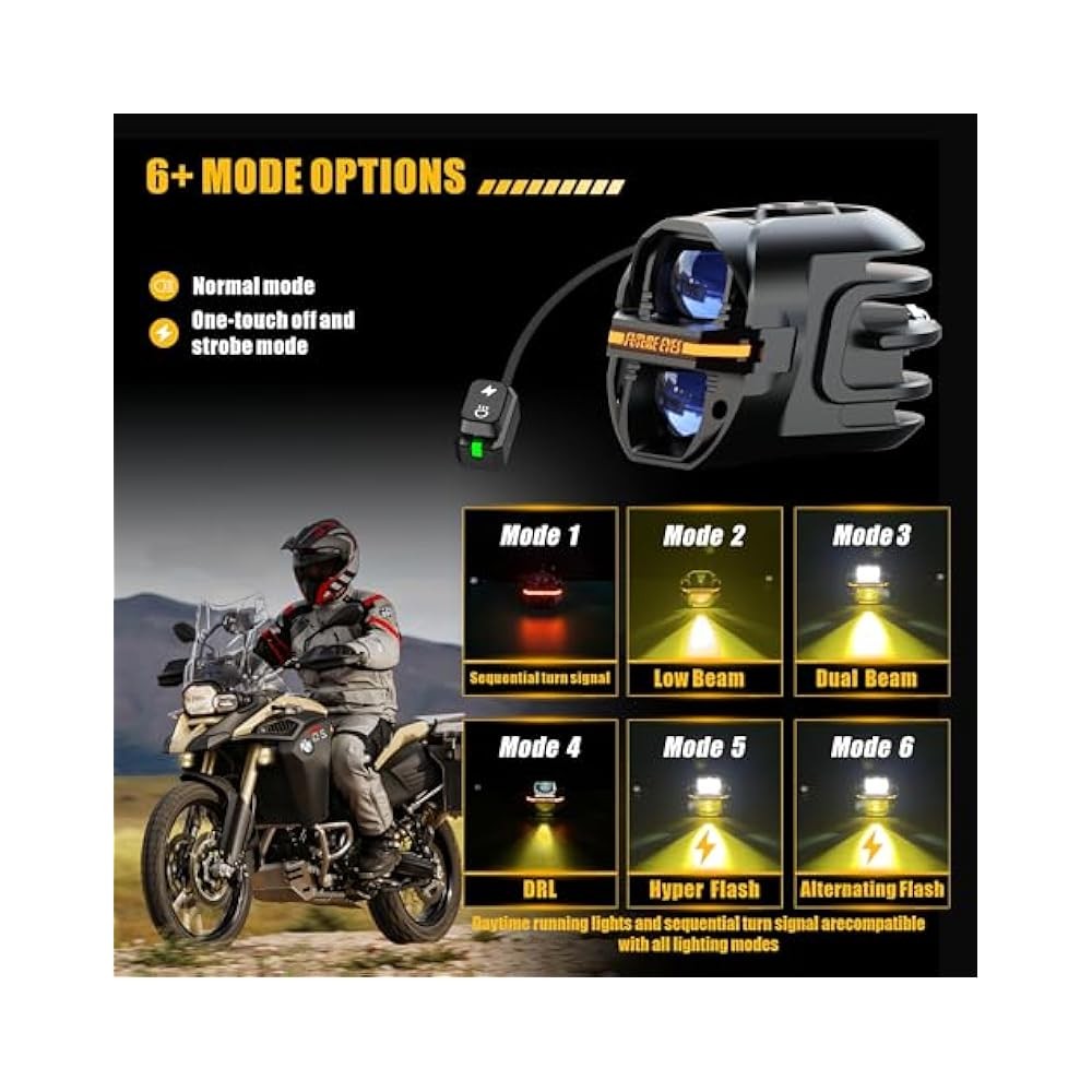 Motorcycle Fog Lights with Multi,Lighting Modes, Strobe, DRL