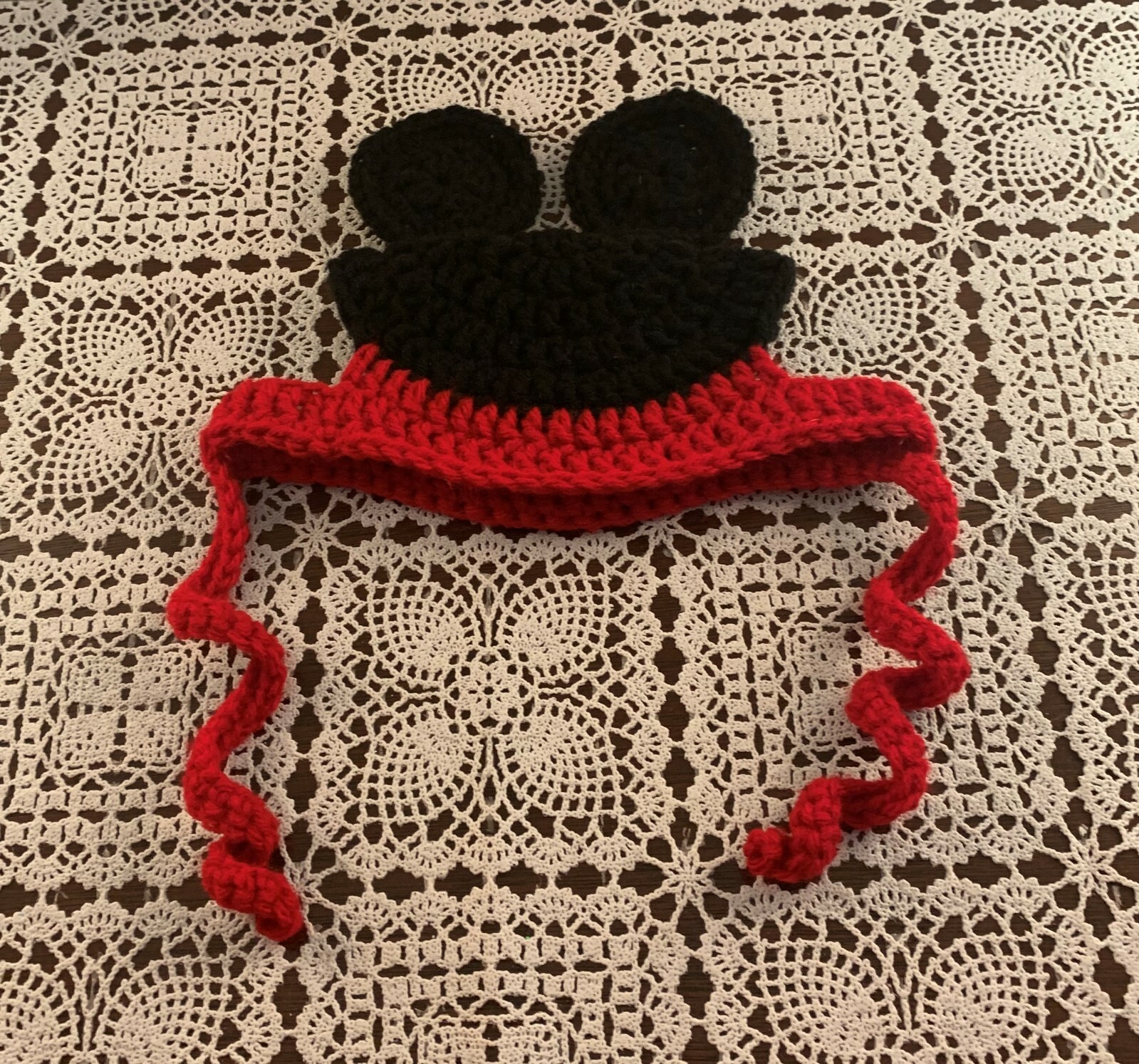 Handmade Crocheted Mickey Mouse Ears Dog Hat MEDIUM Warm Winter Wear New Cute