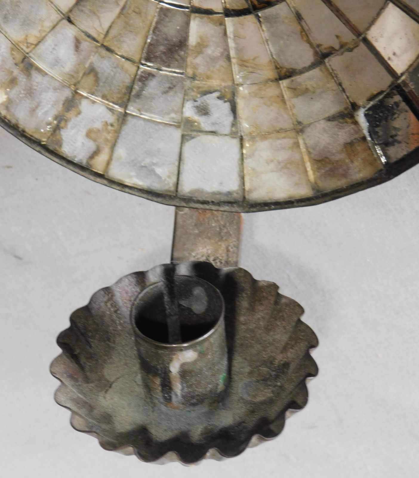 Antique American Mirrored Mosaic Candle Sconce 19th C Glass Reflector glass