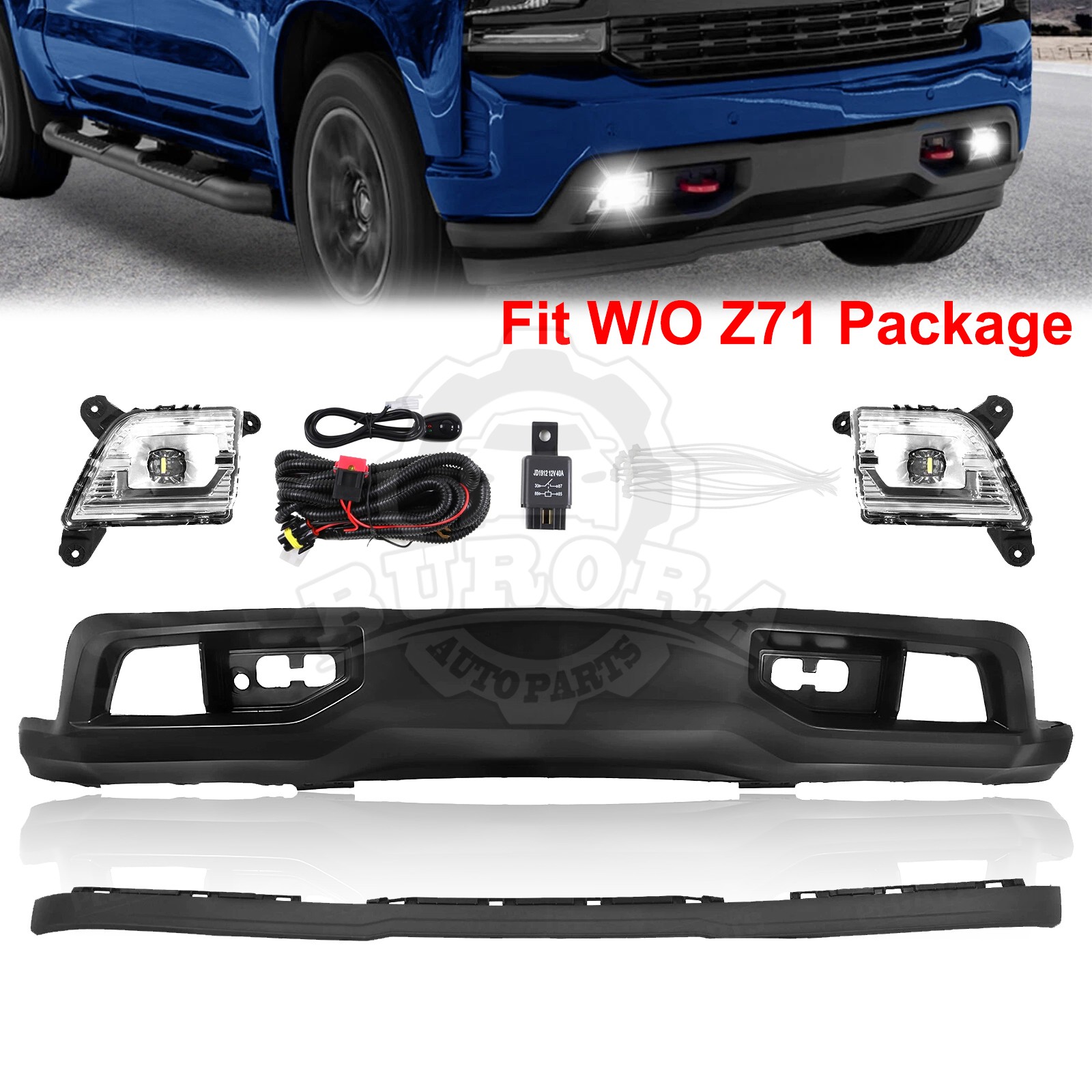 For 2019-2021 Silverado 1500 Front Bumper Cover Lower Valance W/LED Fog Lights