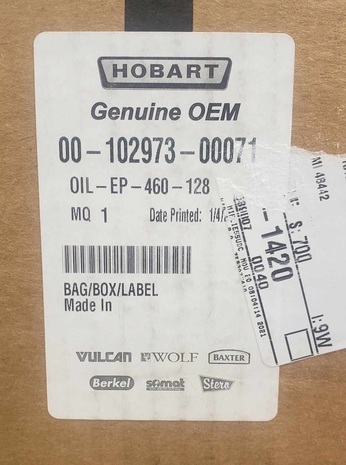 Hobart Mixer Gear Oil Ep460, H600 L800 P660 M802 V1401 OEM Number # 102973-00071