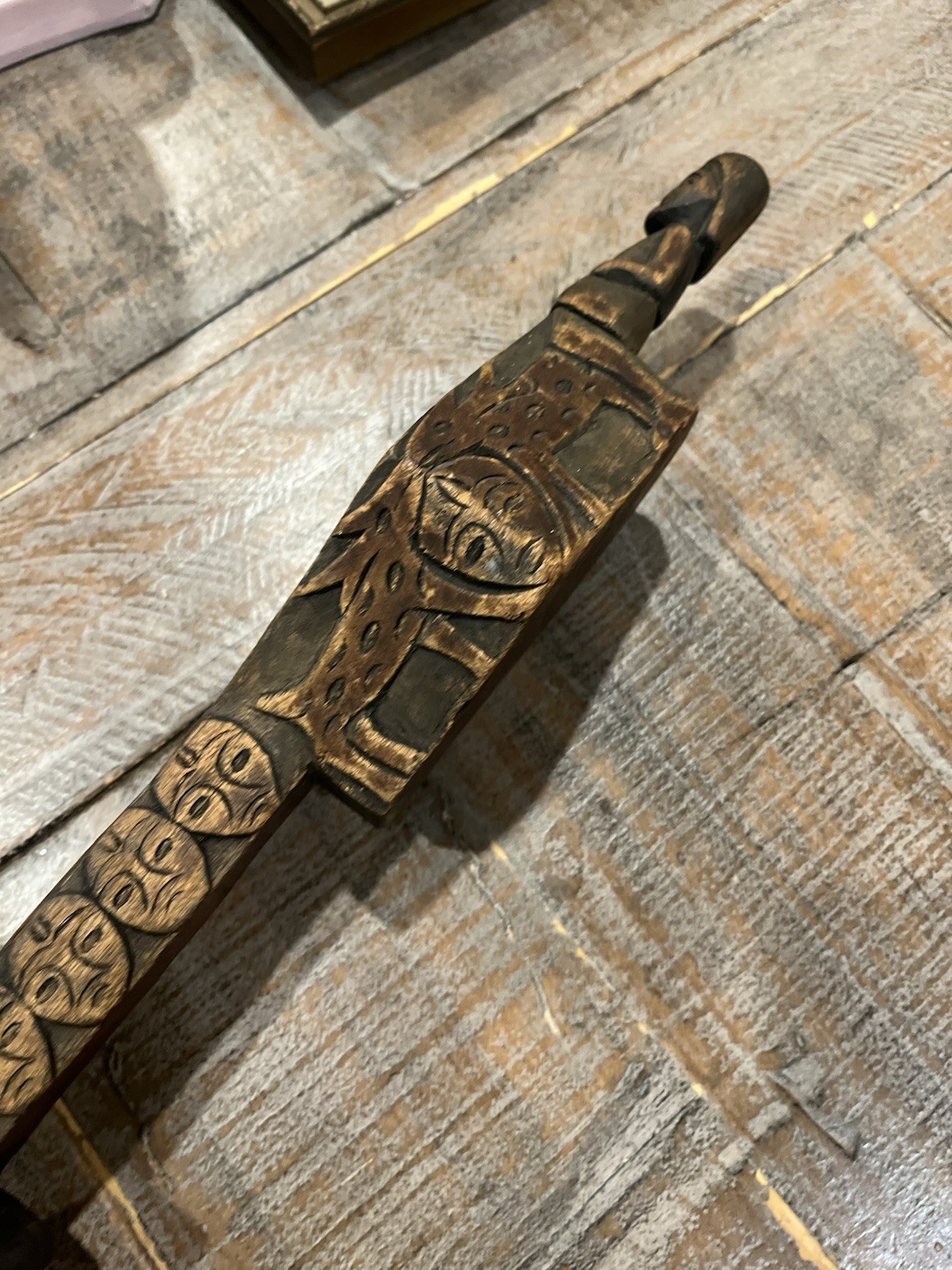 Antique Paiwan Noble Ceremonial Twin cup Linnak Hand Carve Taiwan Aboriginal 20”