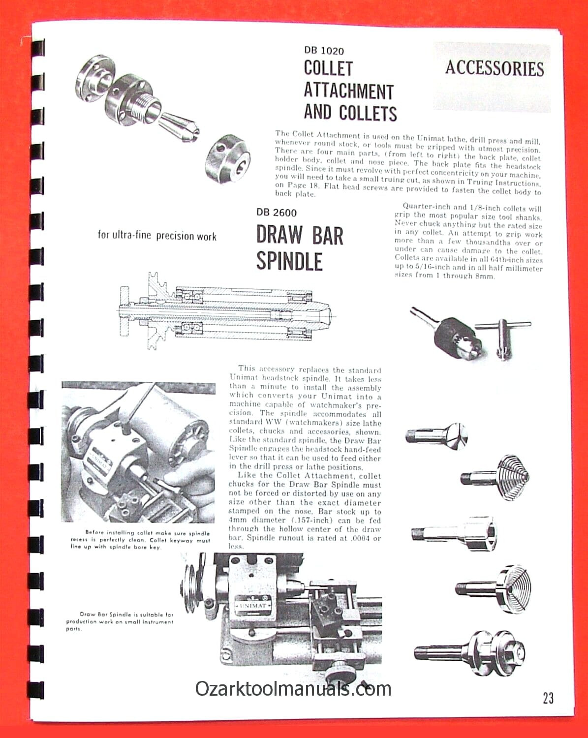 UNIMAT DB200 Miniature Machine Handbook & Techniques Operator's Manual 0728