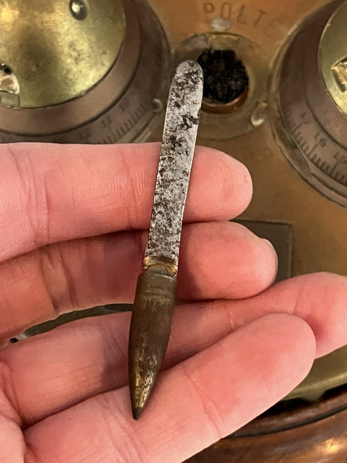 Antique WWI German Trench Art Desk Set Artillery Shell Fuse Ink Wells/Pen Holder