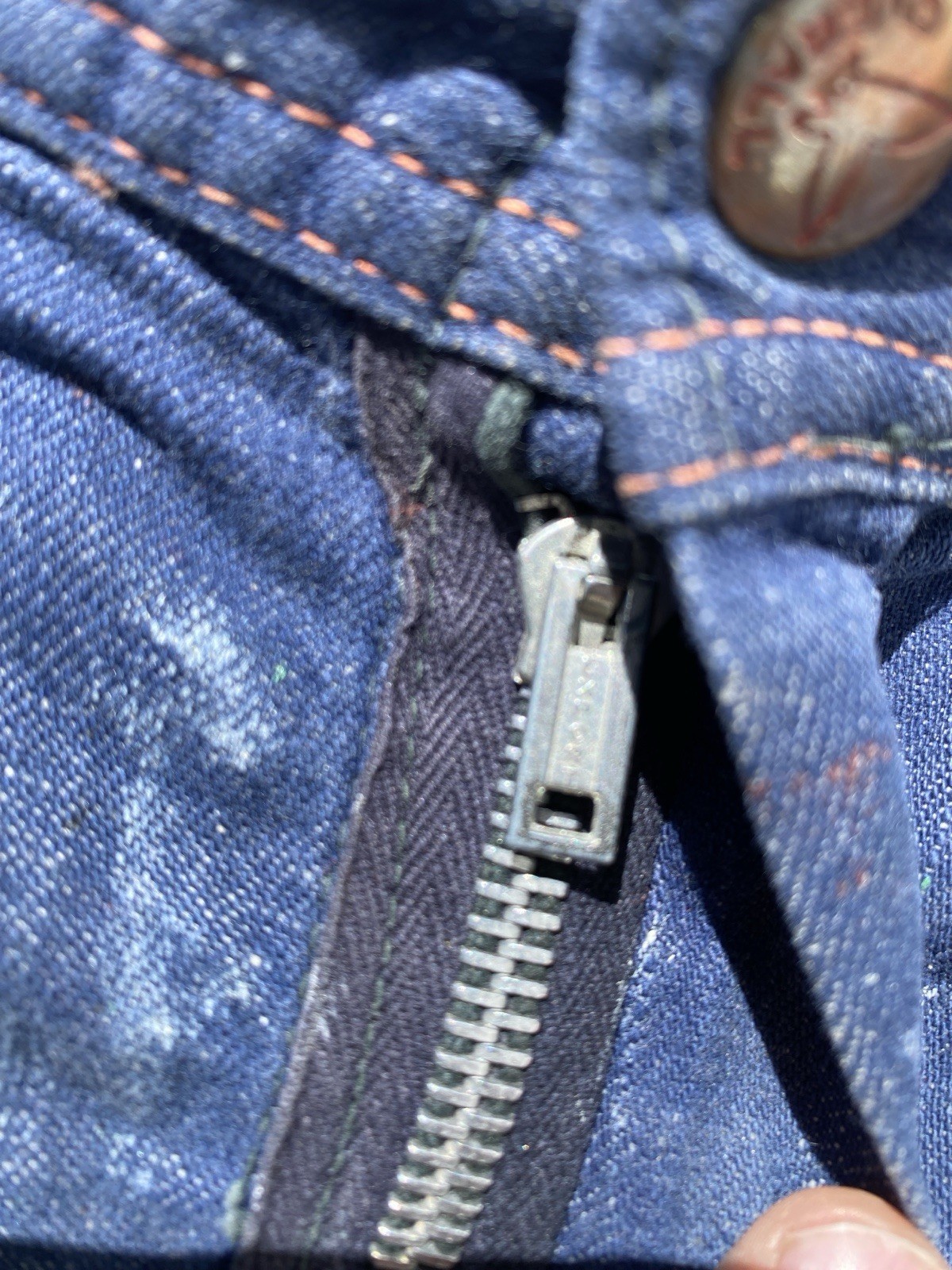 Vintage 60s Paint Splatter Carpenter Pants BLue Thrashed Repaired 32x30 Workwear