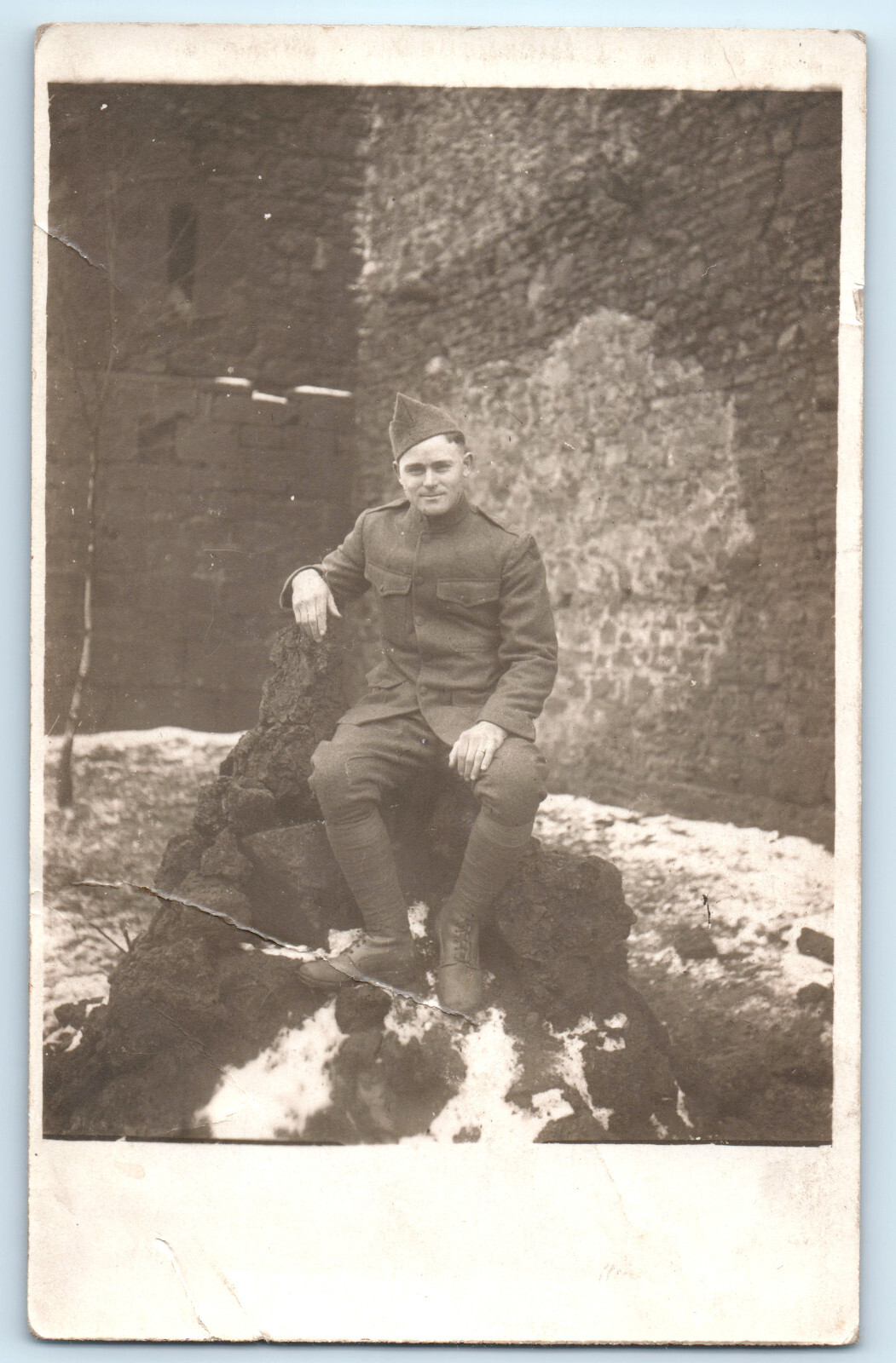 WWI Army Soldier With Shoulder Patch Named Real Photo Postcard
