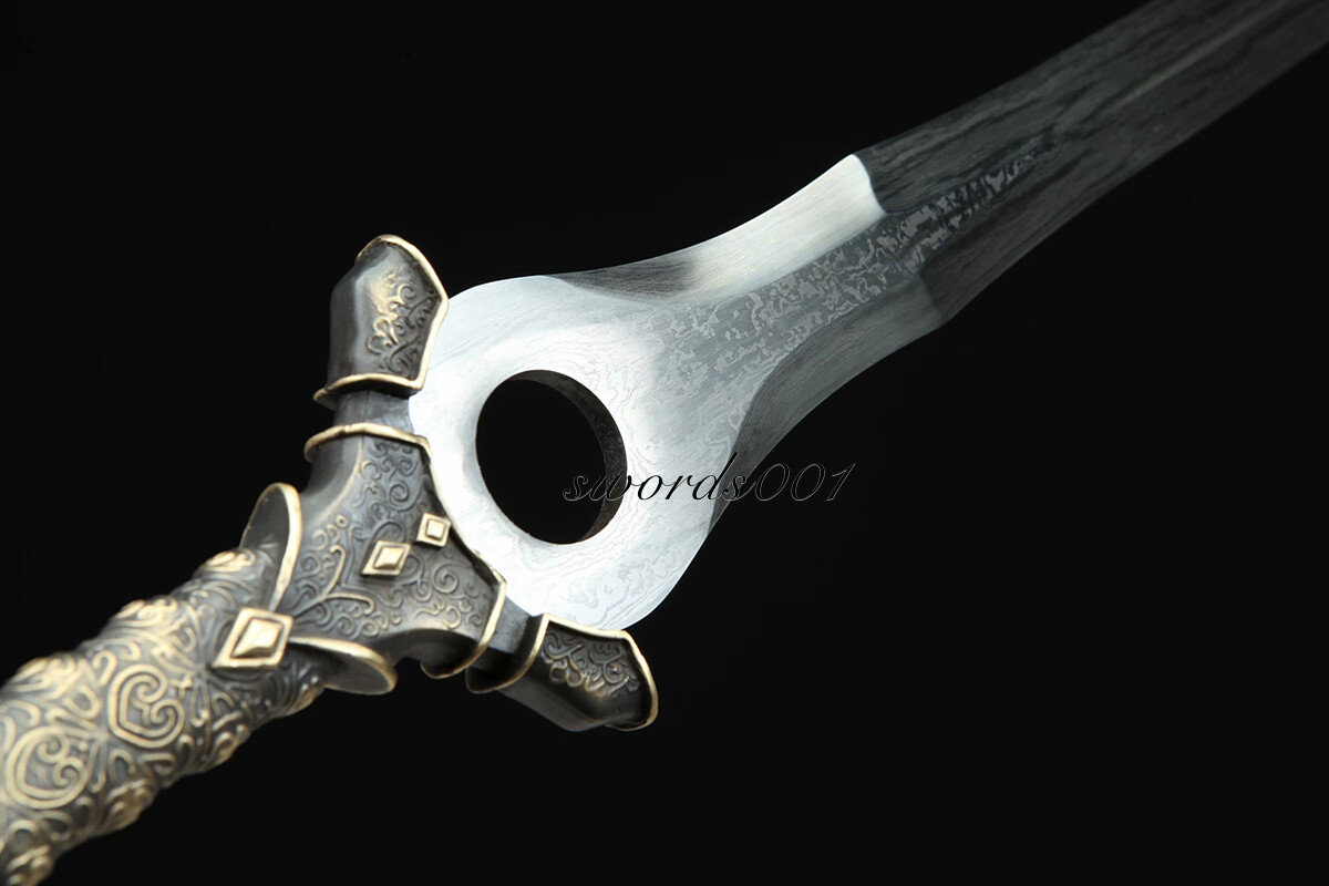 Handmade Brass Handle Short Divine Sword Damascus Steel Blade Leather Sheath