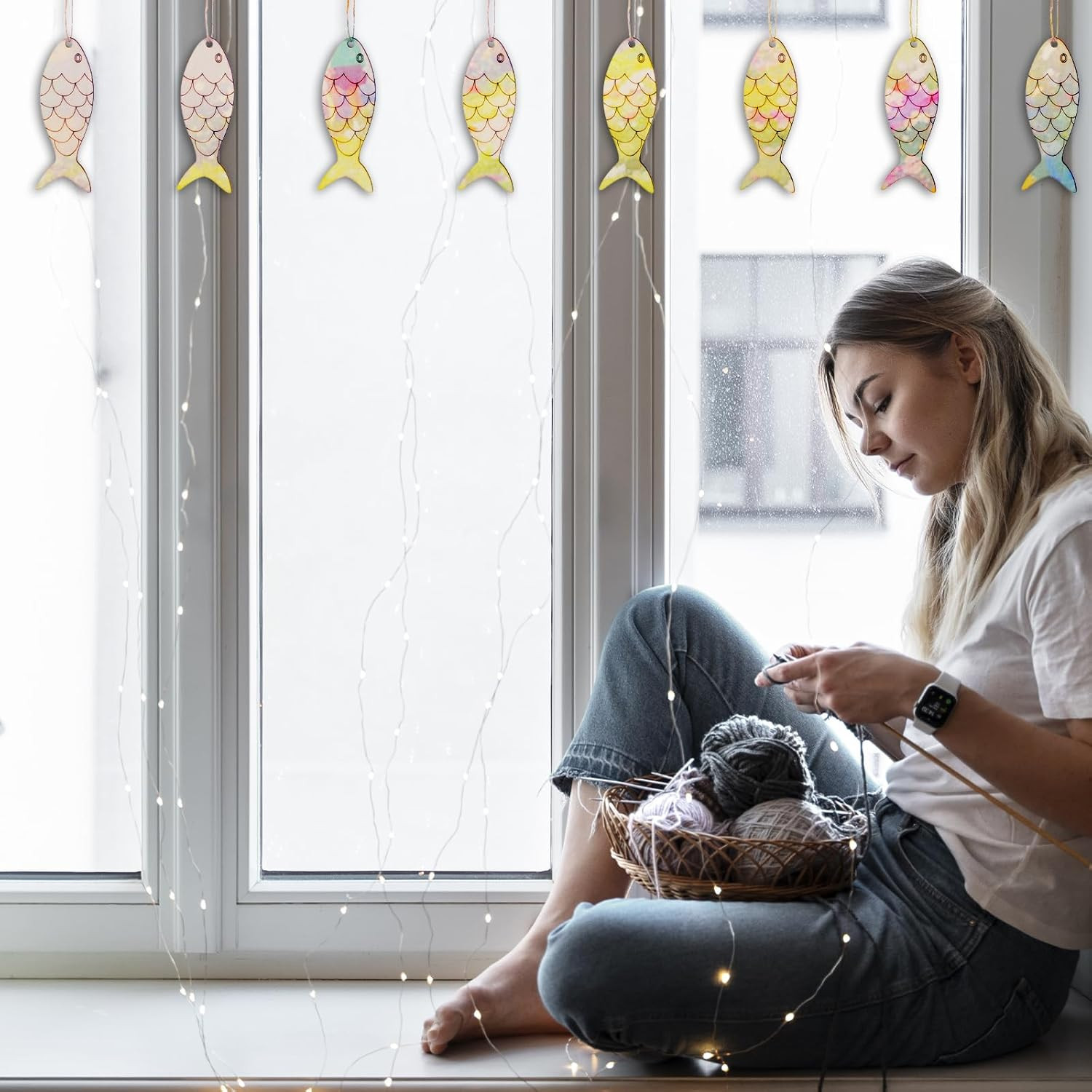 DIY Wood Fish Cutouts, 36 Pcs Unfinished Wooden Fish Shaped Ornament Blanks Sign