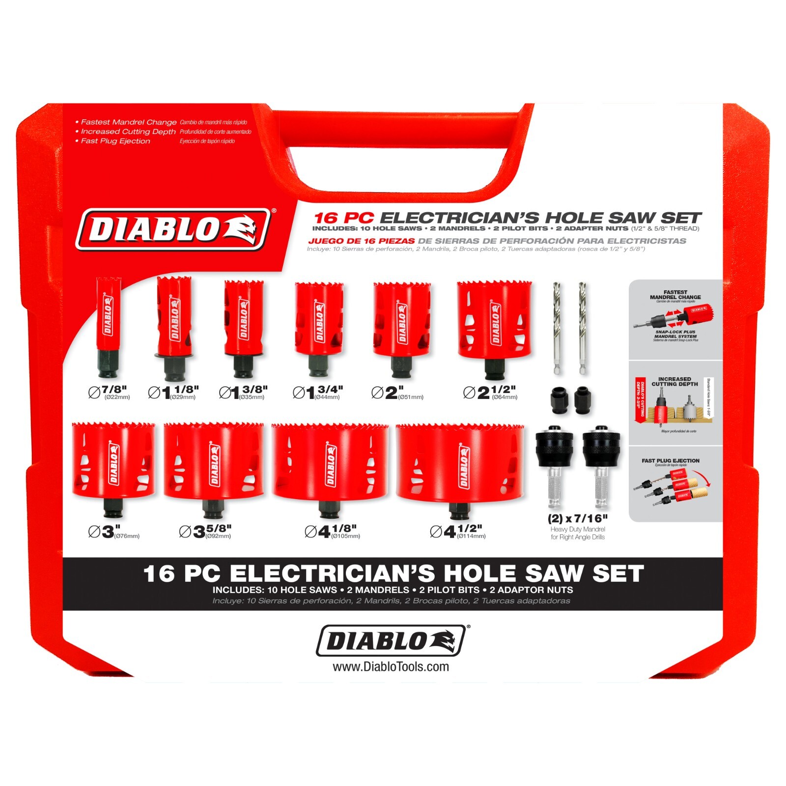 Diablo DHS16SEL 16 Piece Electrician's Bi‑Metal Hole Saw Set-NEW