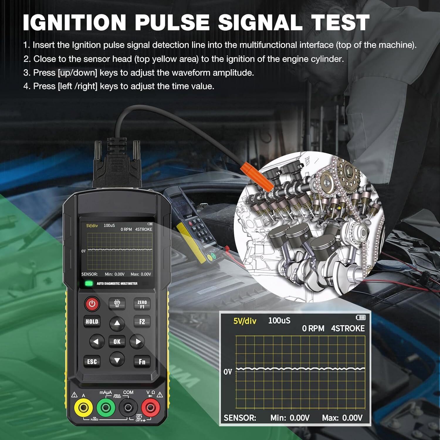 Automotive Digital Multimeter Tester with Oscilloscope Measures AC/DC Voltage