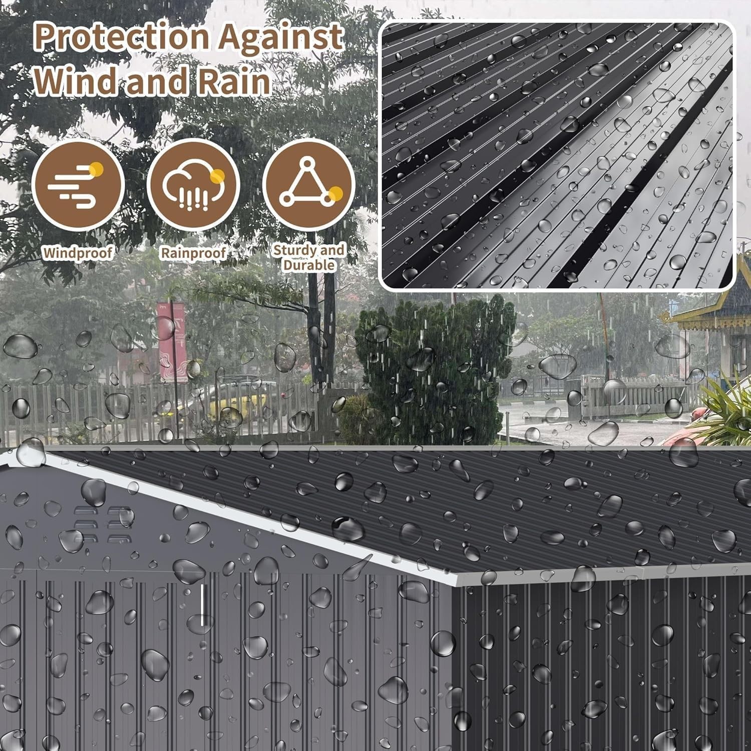 12x16FT Outdoor Metal Storage Shed with Lockable Door, New