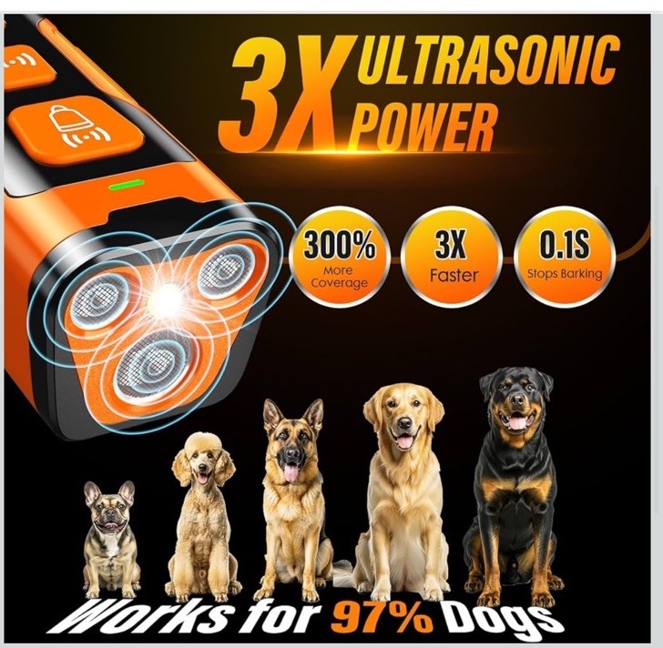 Dog Bark Deterrent Device, 3X Ultrasonic Anti Barking, 6 Training Modes