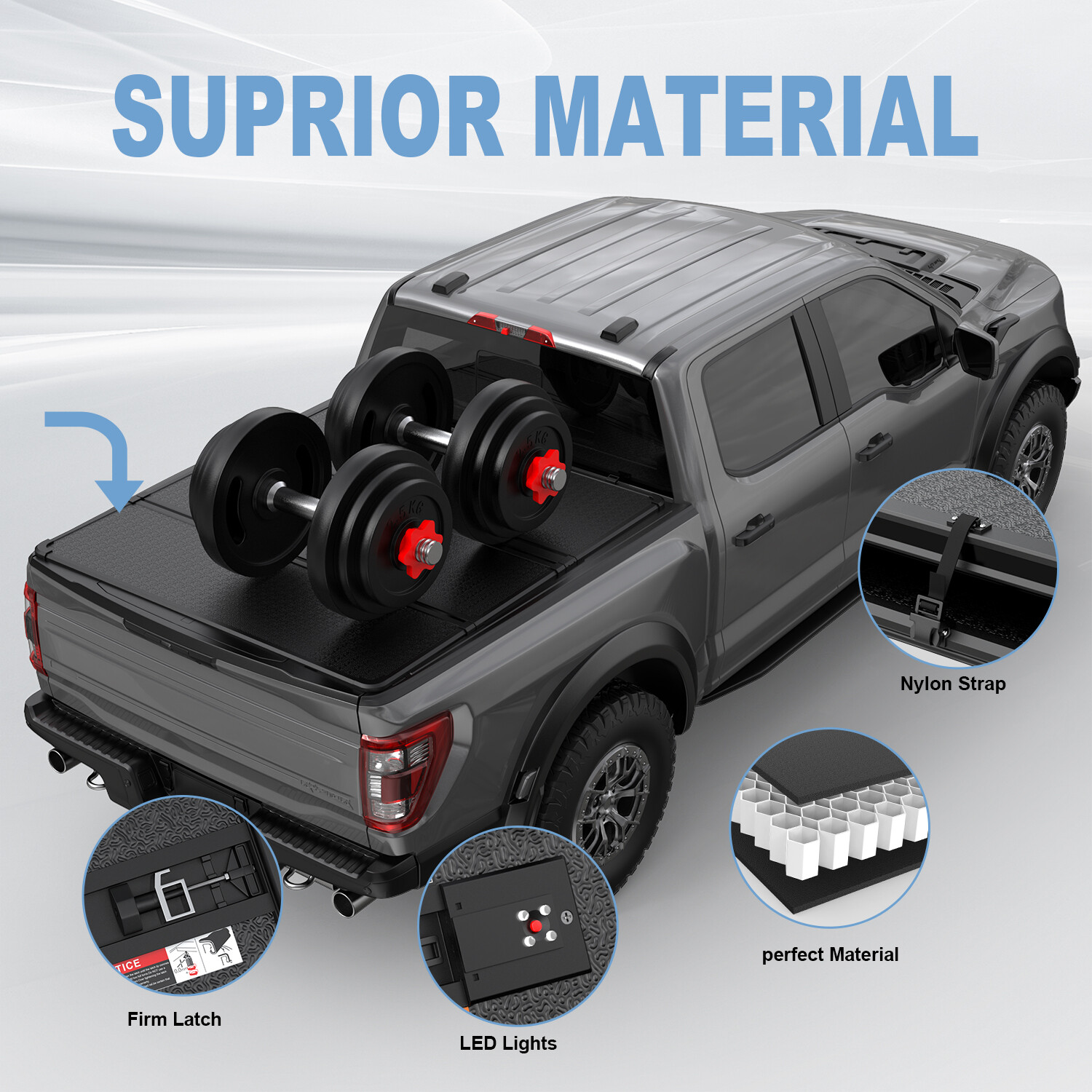 5FT Hard Tonneau Cover Truck Bed 3-FOLD For 2016-2024 Toyota Tacoma Short Bed