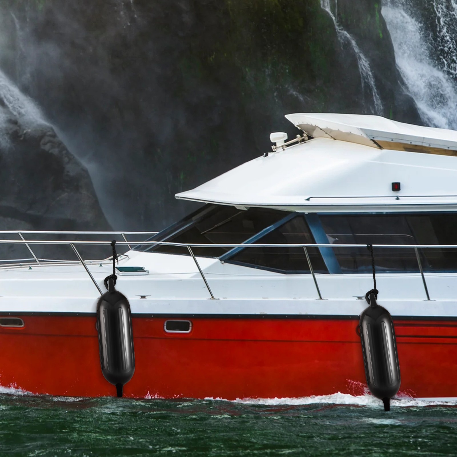 4Pcs Boat Fenders Inflatable Ribbed Boat Bumpers for Docking 5.5" x 20" Black