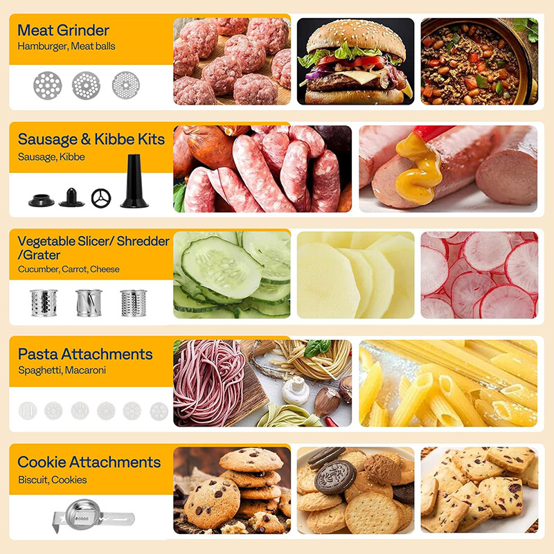 Stand Mixer 6Speed 7.5Qt 9-in-1 w/ Fermentation Timer Meat Grinder Juicer Slicer