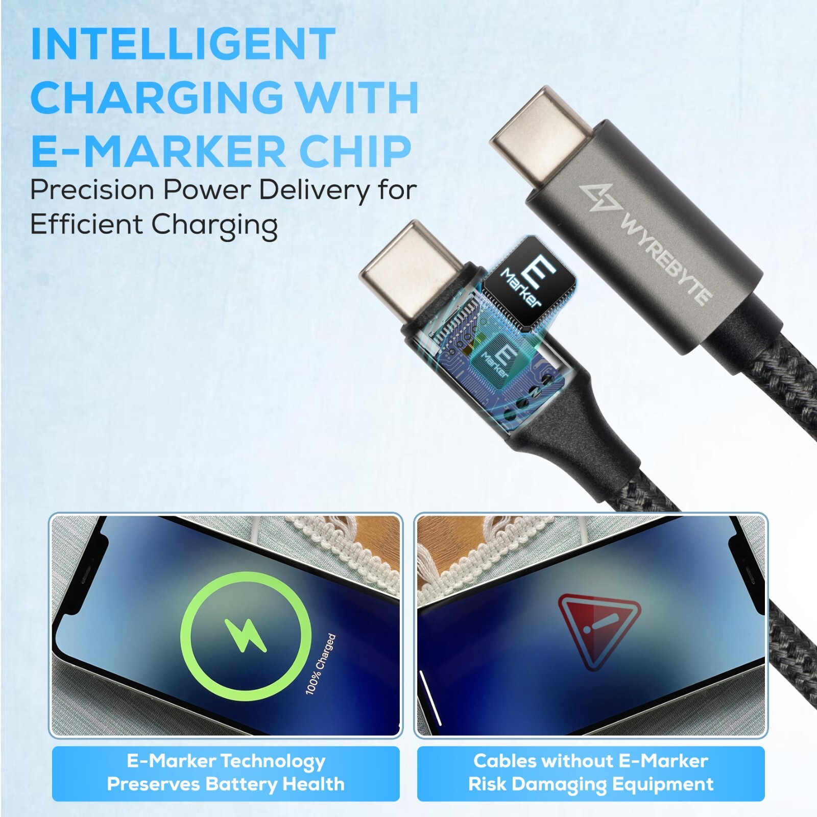 WyreByte | USB-C to USB-C 3.2 | 100W PD | 20 Gbps Data | 4K Video | USB-C Cable