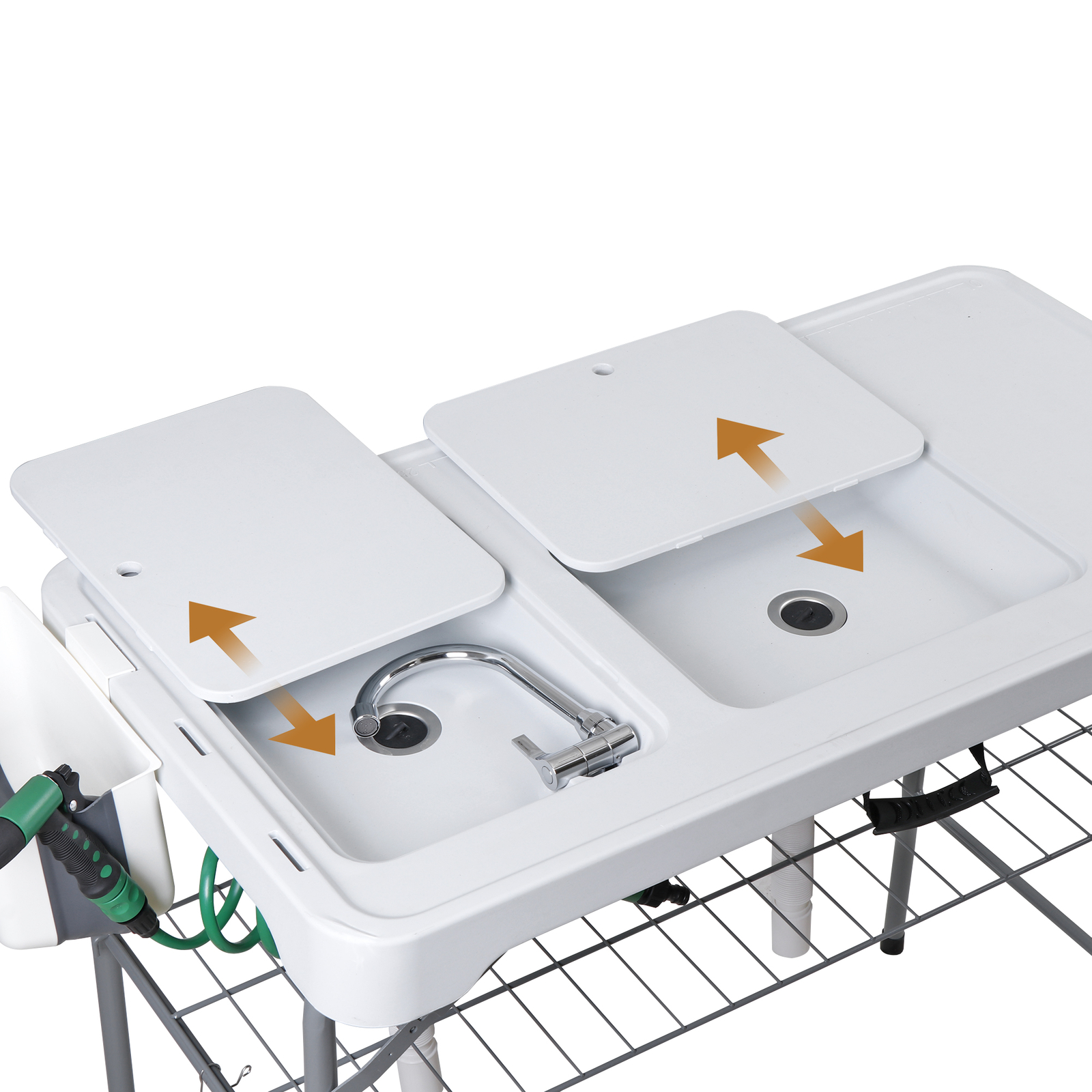 Fish Cleaning Table with Sink 42.6" Width Portable Folding Camping Table Patio