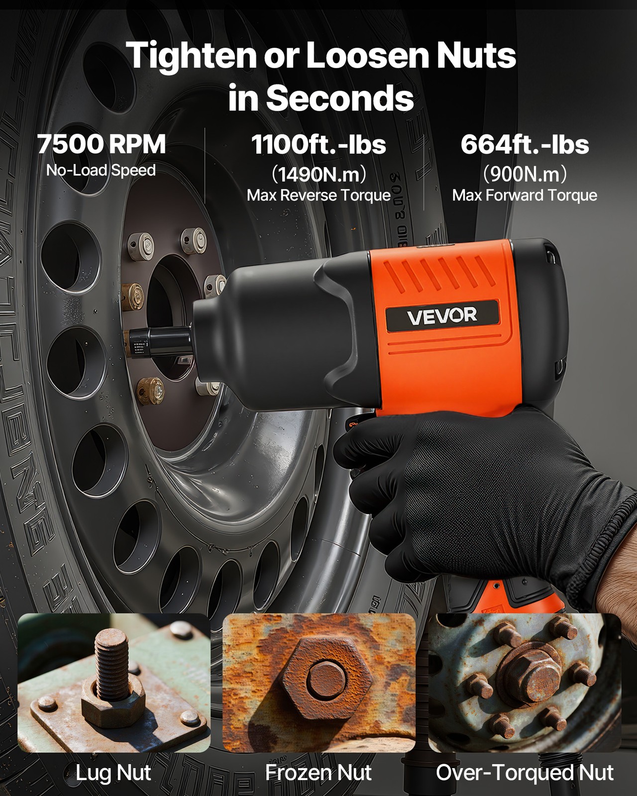 VEVOR Air Impact Wrench 1/2" Drive Pneumatic Impact Gun Up to 1100ft-lbs 4-Speed