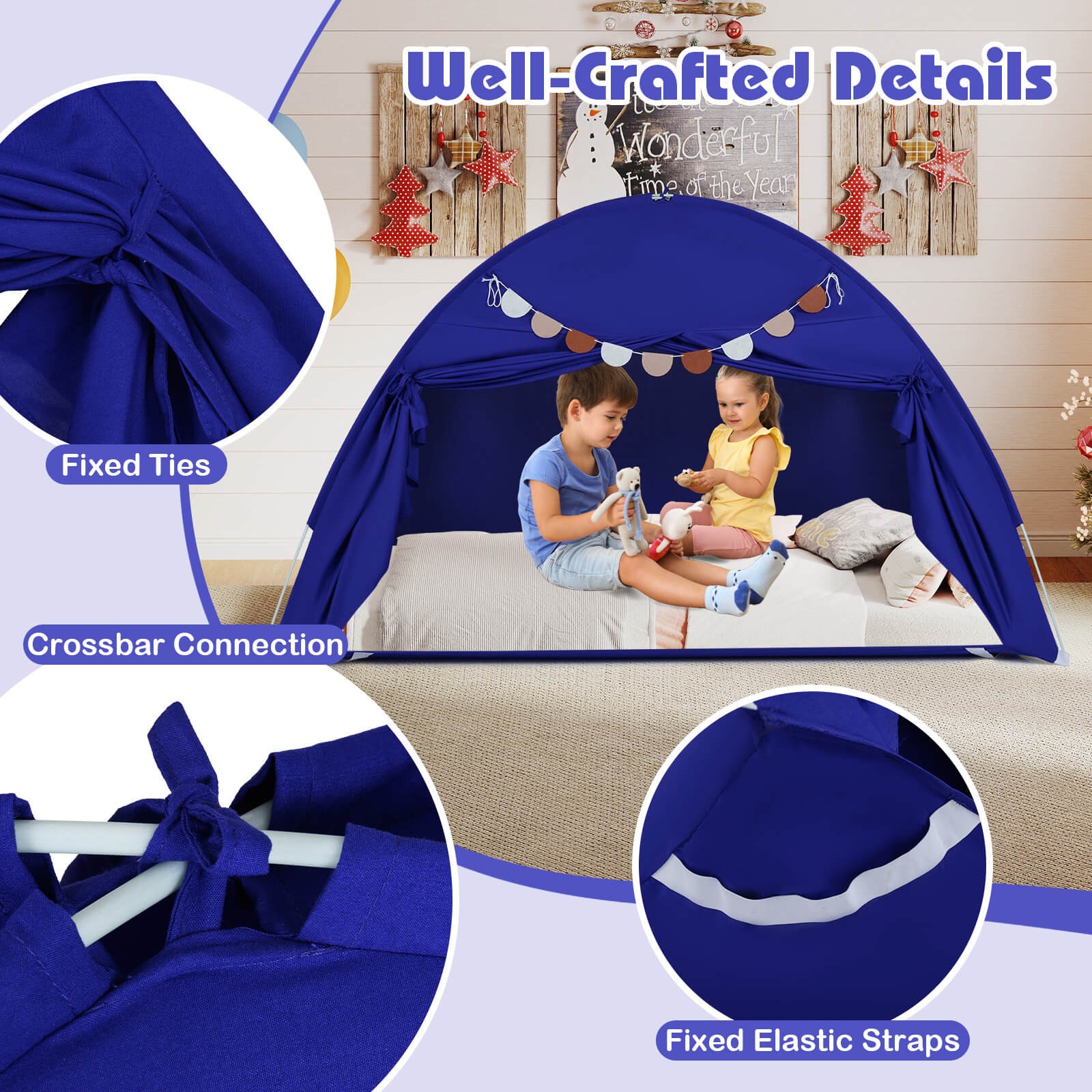 Twin Size Bed Tent w/2 Windows, Flags for Boys & Girls Aged 3+ Years Old