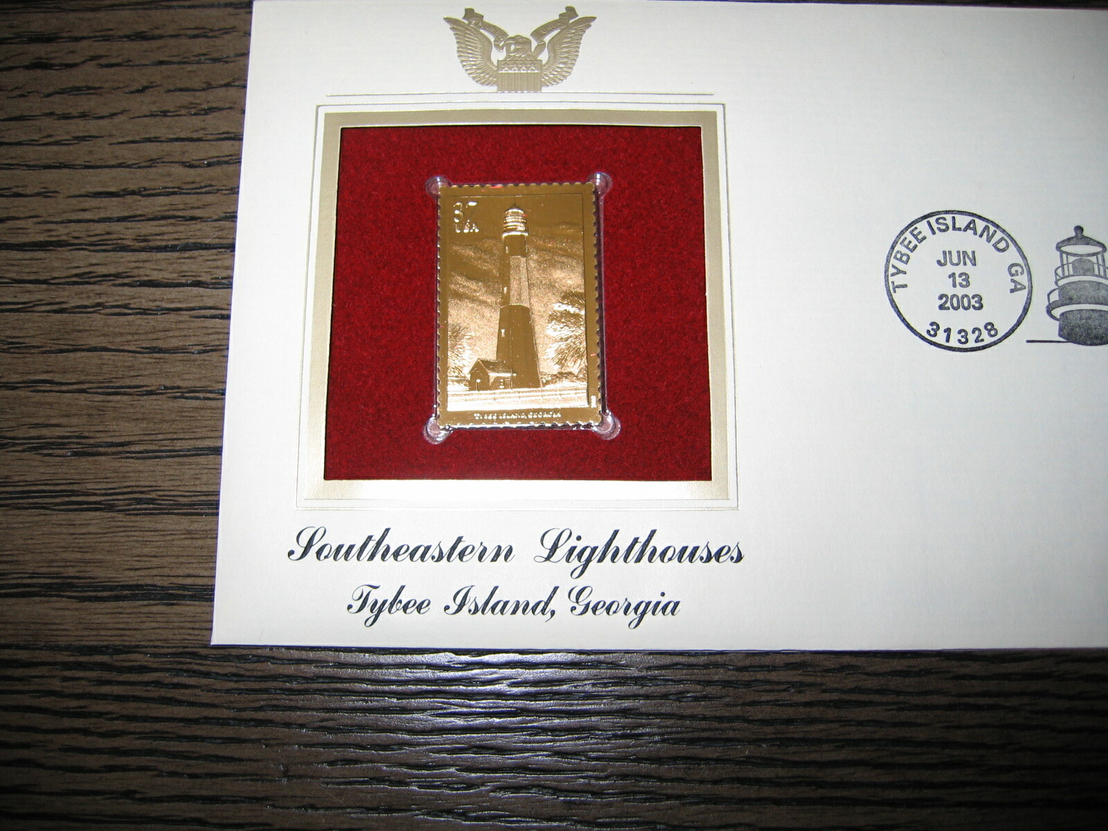 2003 Southeastern Lighthouses Tybee Island Georgia Golden Cover replica STAMP