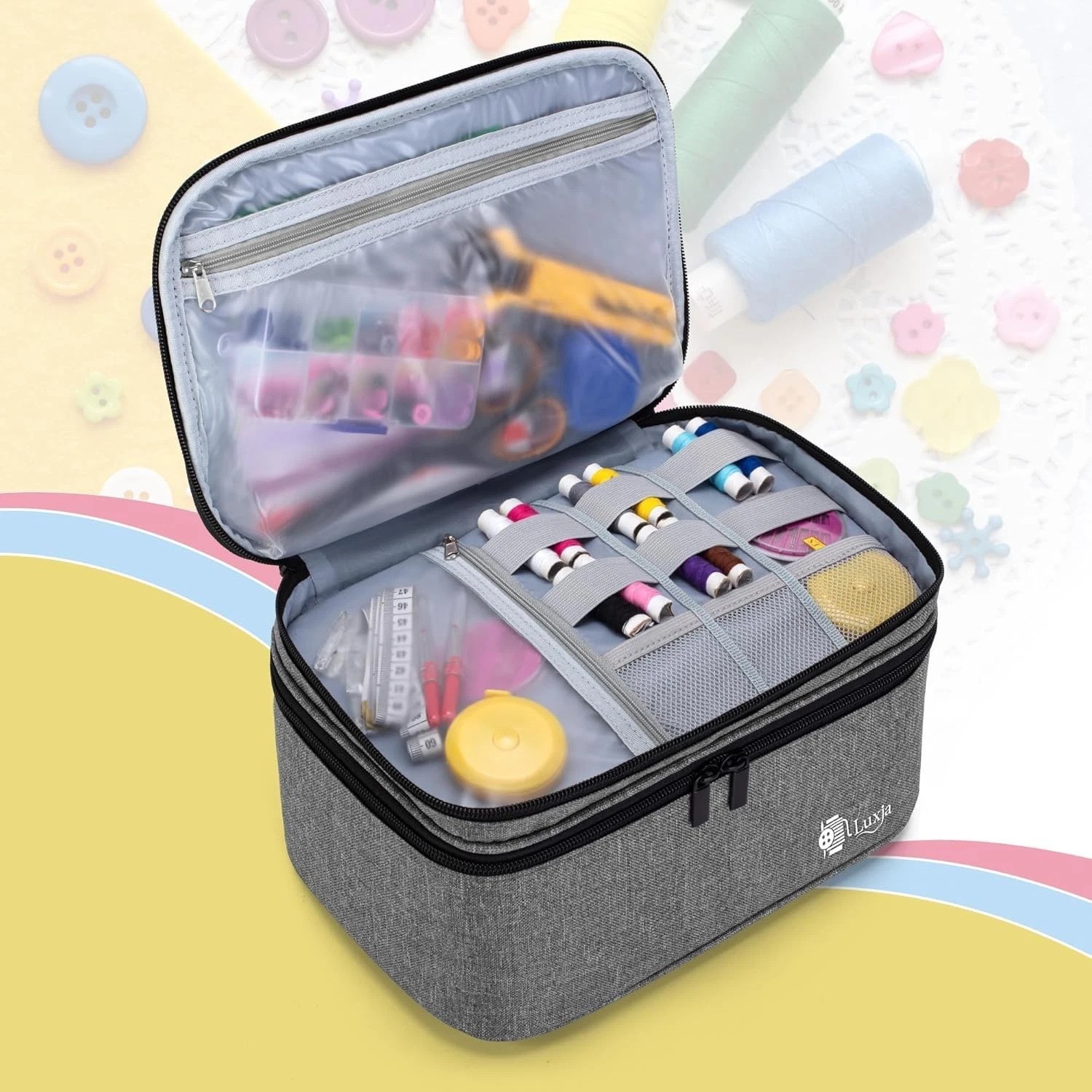 Double-Layer Sewing Accessories Organizer, Sewing Supplies Organizer for Need...