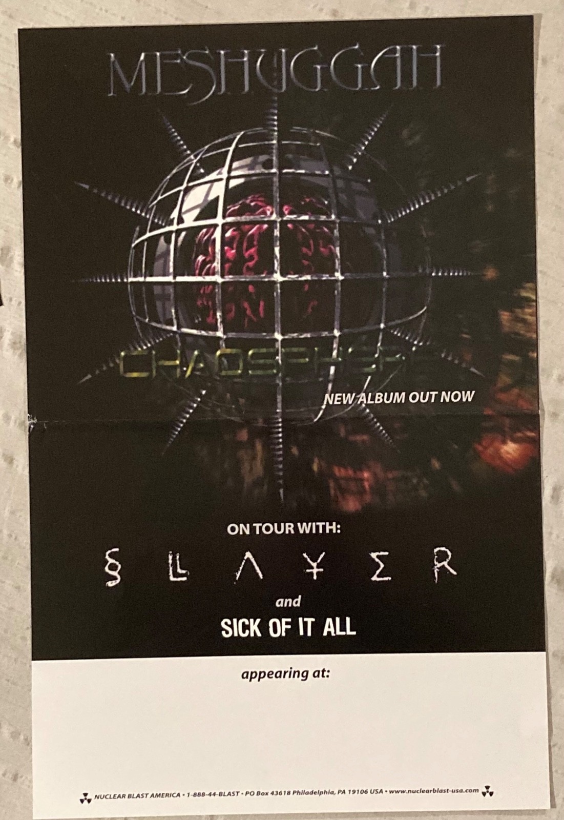 Meshuggah 1998 Promo Tour Poster Slayer Sick Of It All Extreme Metal Music I