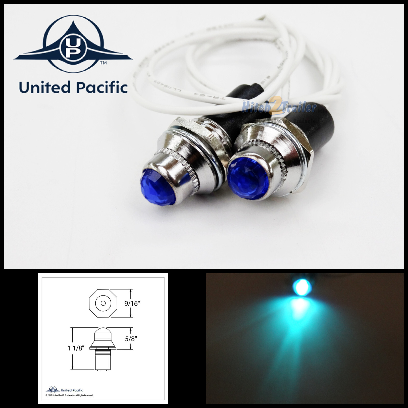 Pair Mini Blue Pilot Dash Indicator Warning Lights 12V Classic Hot Rod Vintage