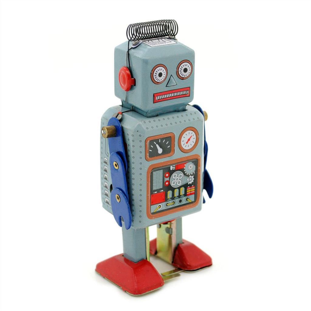 TIN TOY ROBOT 4.5" Wind Up Blue Litho Retro Collectible Cute Mini Radicon MS294