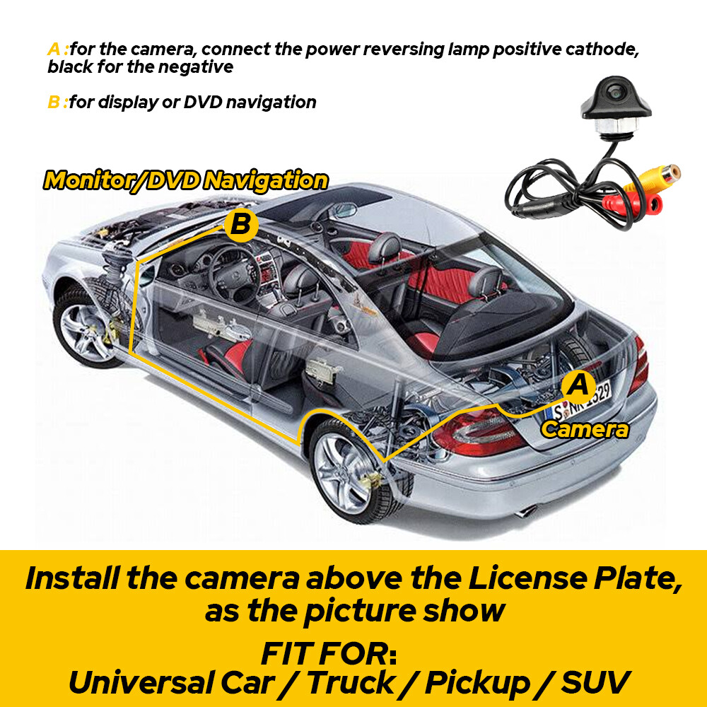 Rear View Reverse Backup Camera Parking 170°Wide Angle Night vision Adjustable